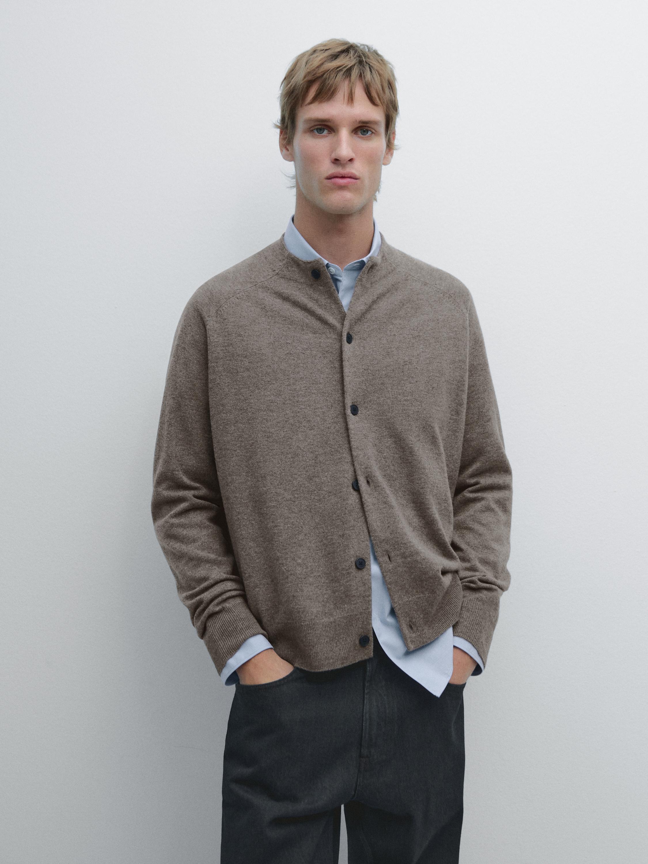 Wool high neck knit cardigan