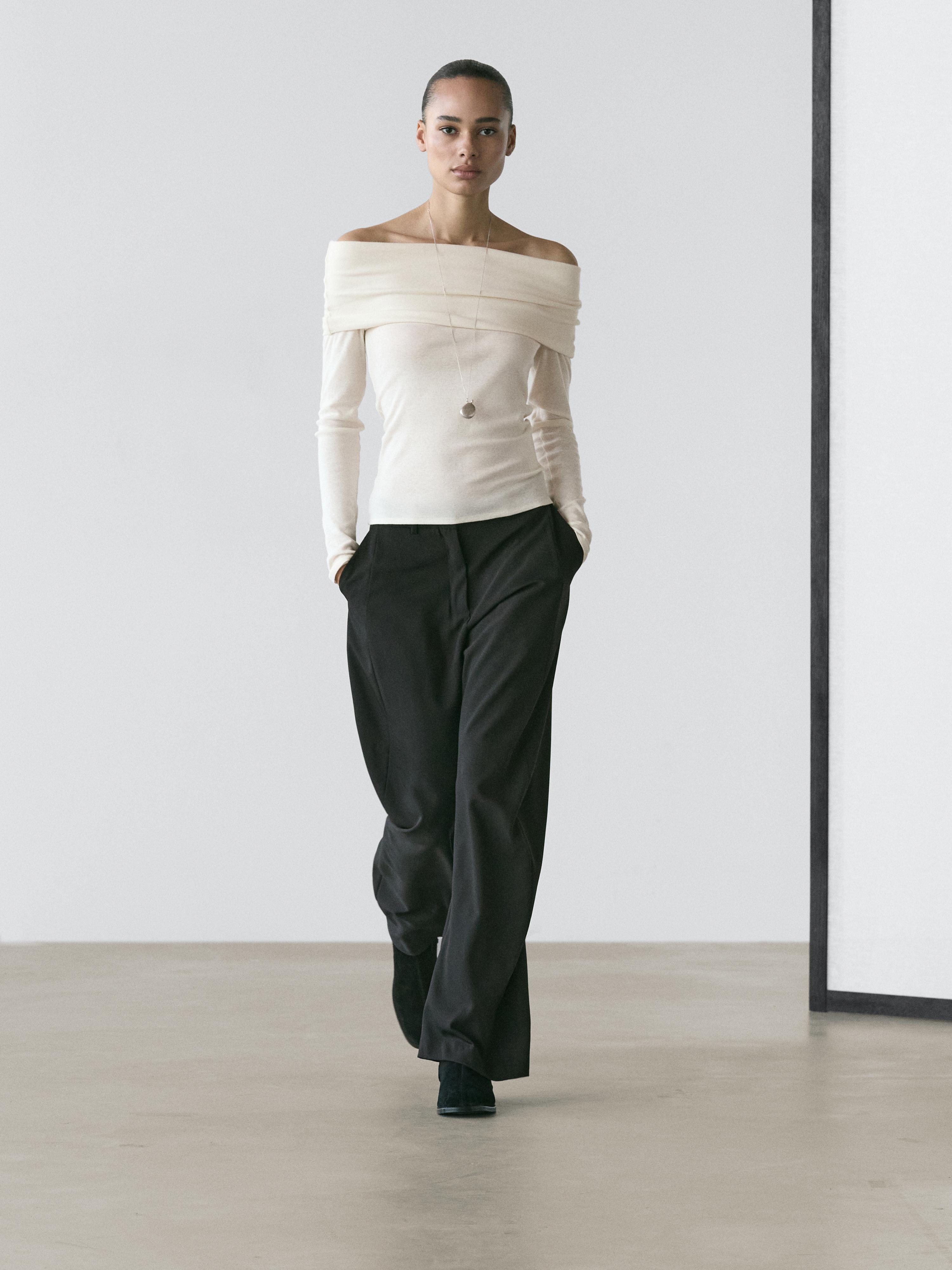 T-shirt col bustier en coton mélangé