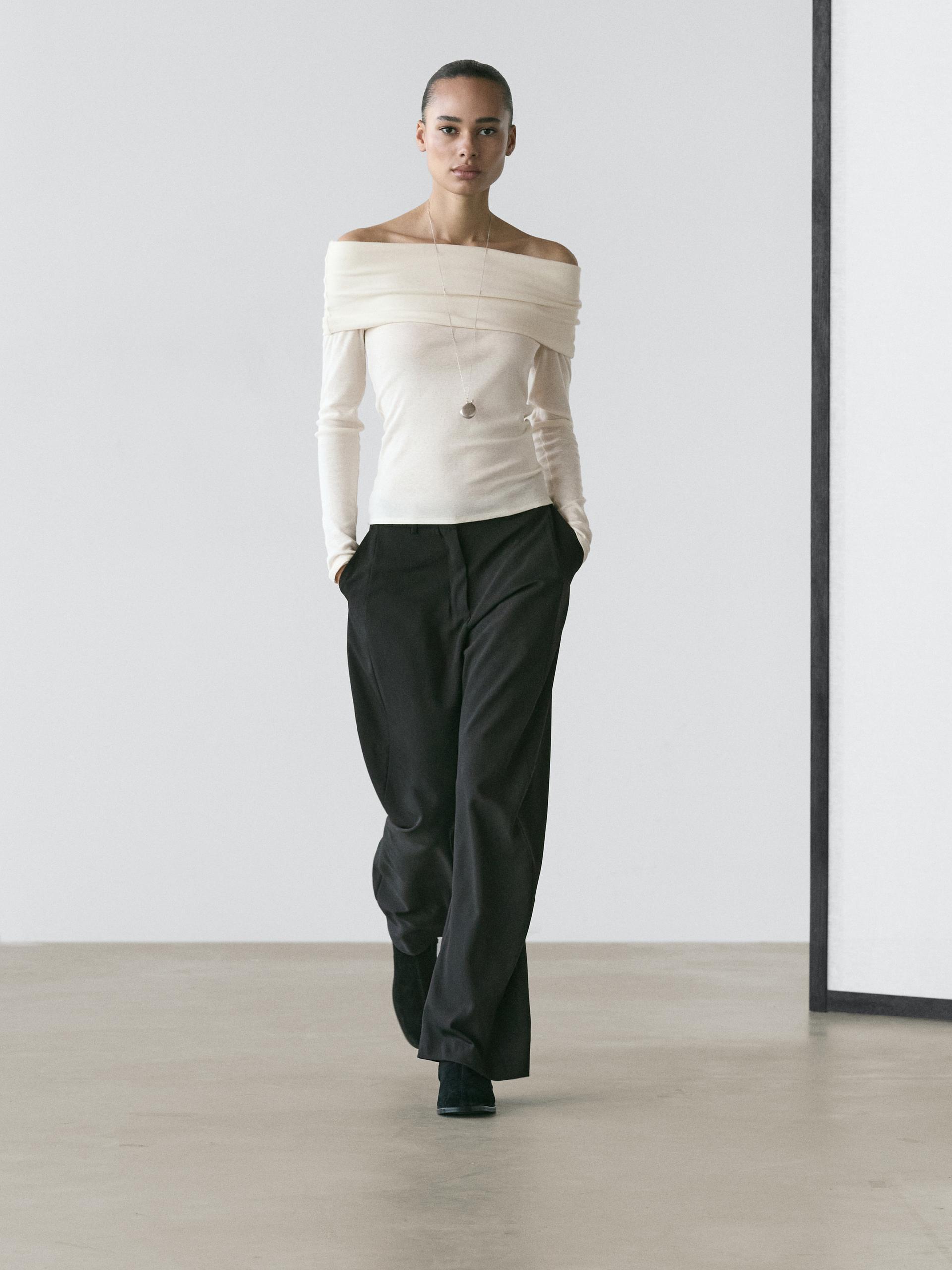 Maglietta Senza Spalline In Misto Cotone - Ecru - S - Massimo Dutti - Femminile