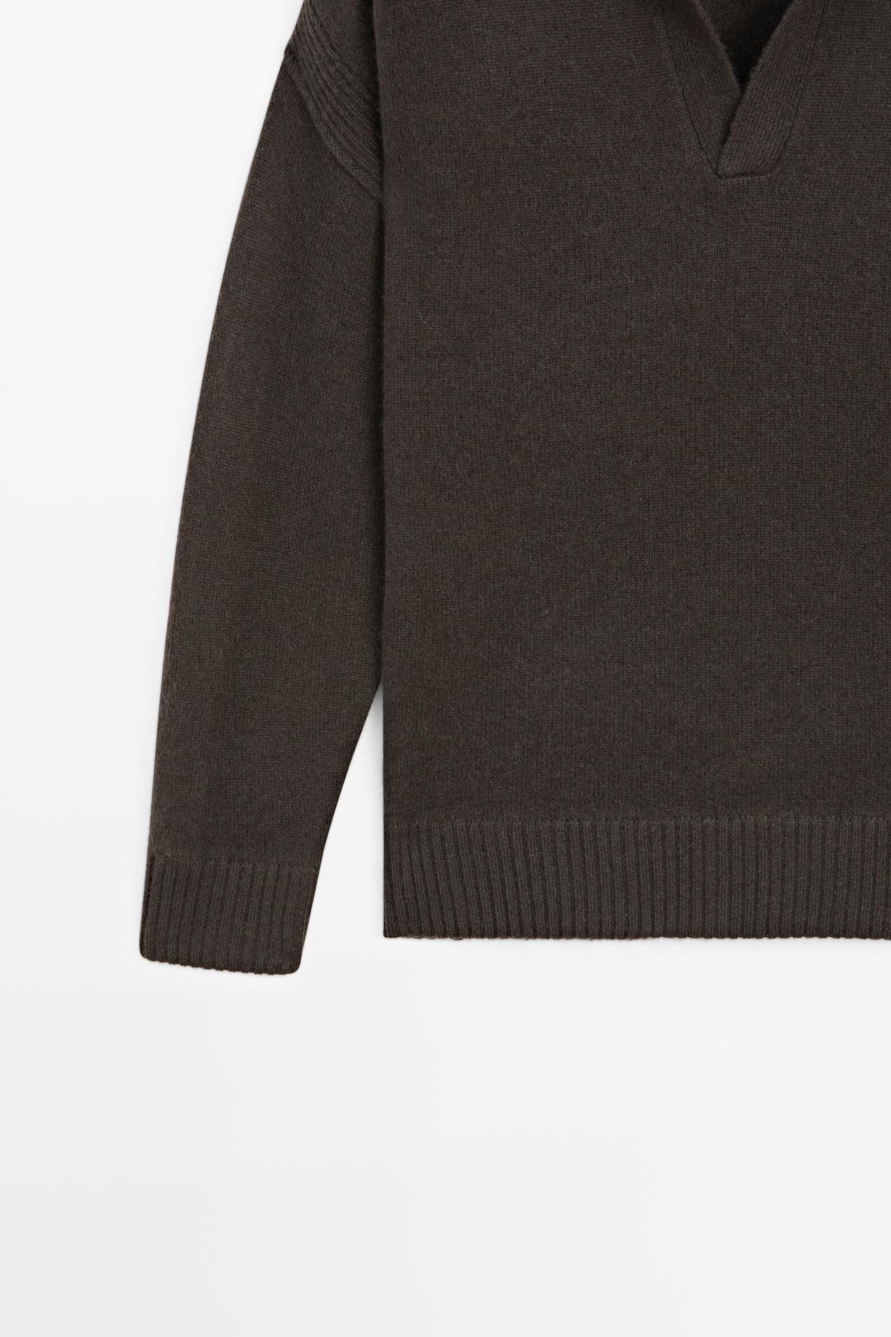 100% Cashmere Knit Polo Sweater — BROWN