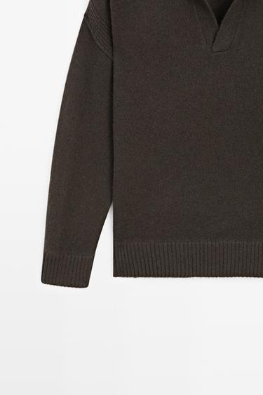 100% Cashmere Knit Polo Sweater — BROWN 7