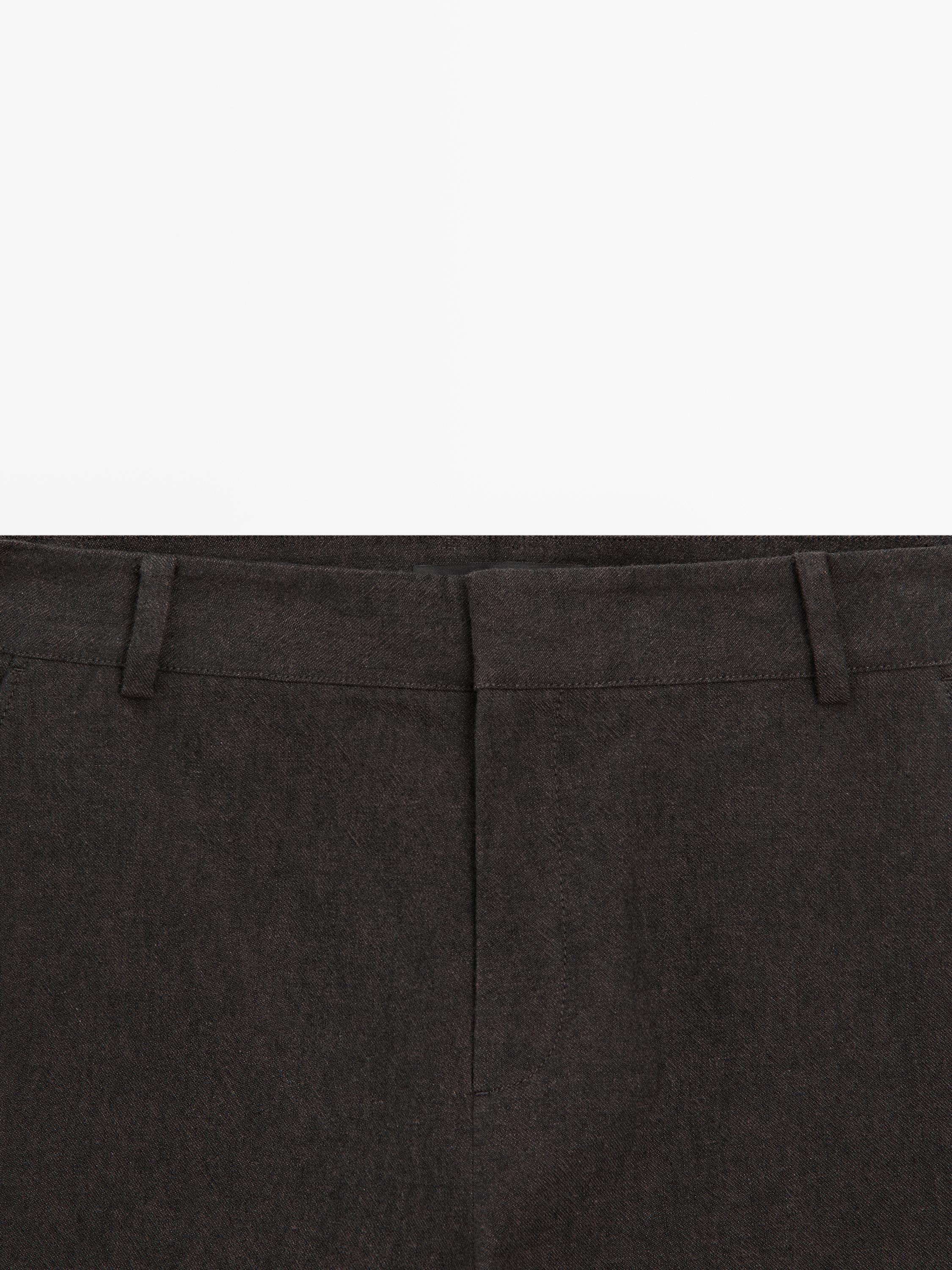 Slim fit linen blend trousers — BROWN MARL