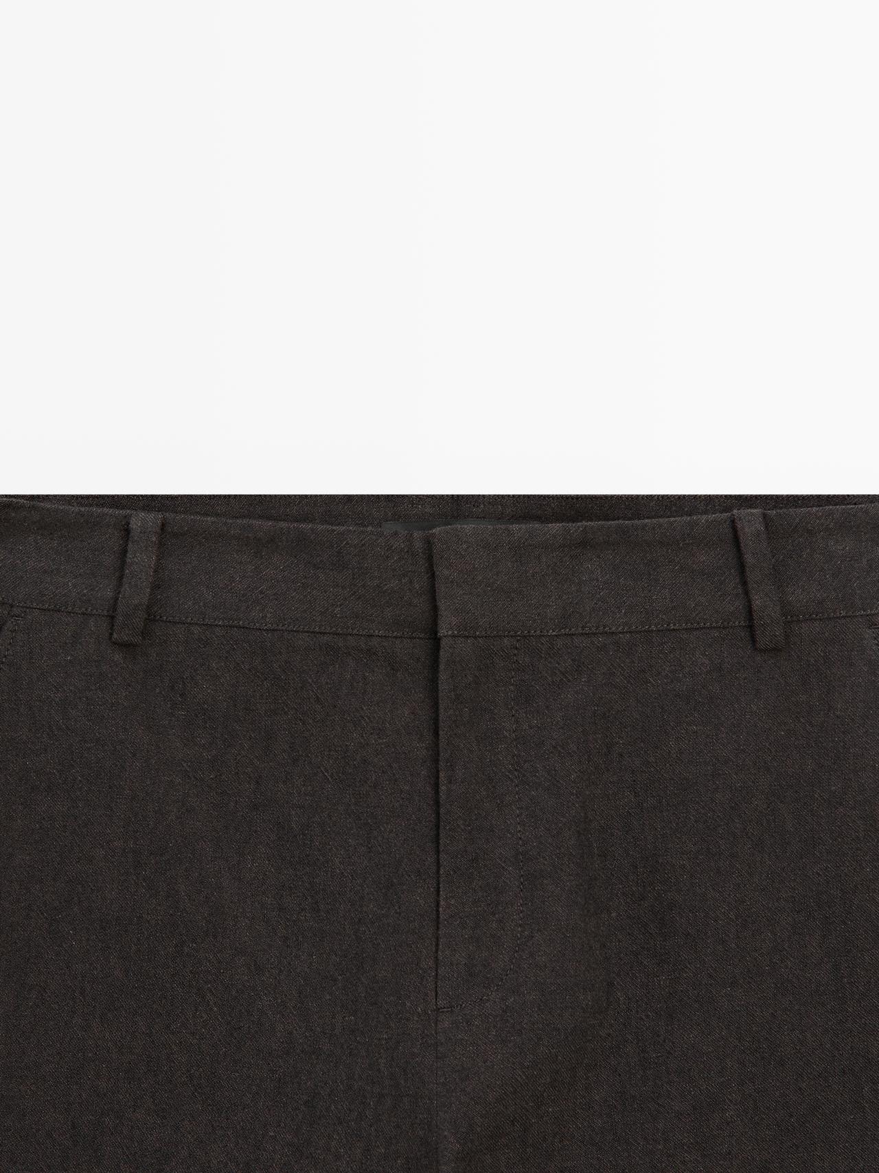 Slim fit linen blend trousers — BROWN MARL
