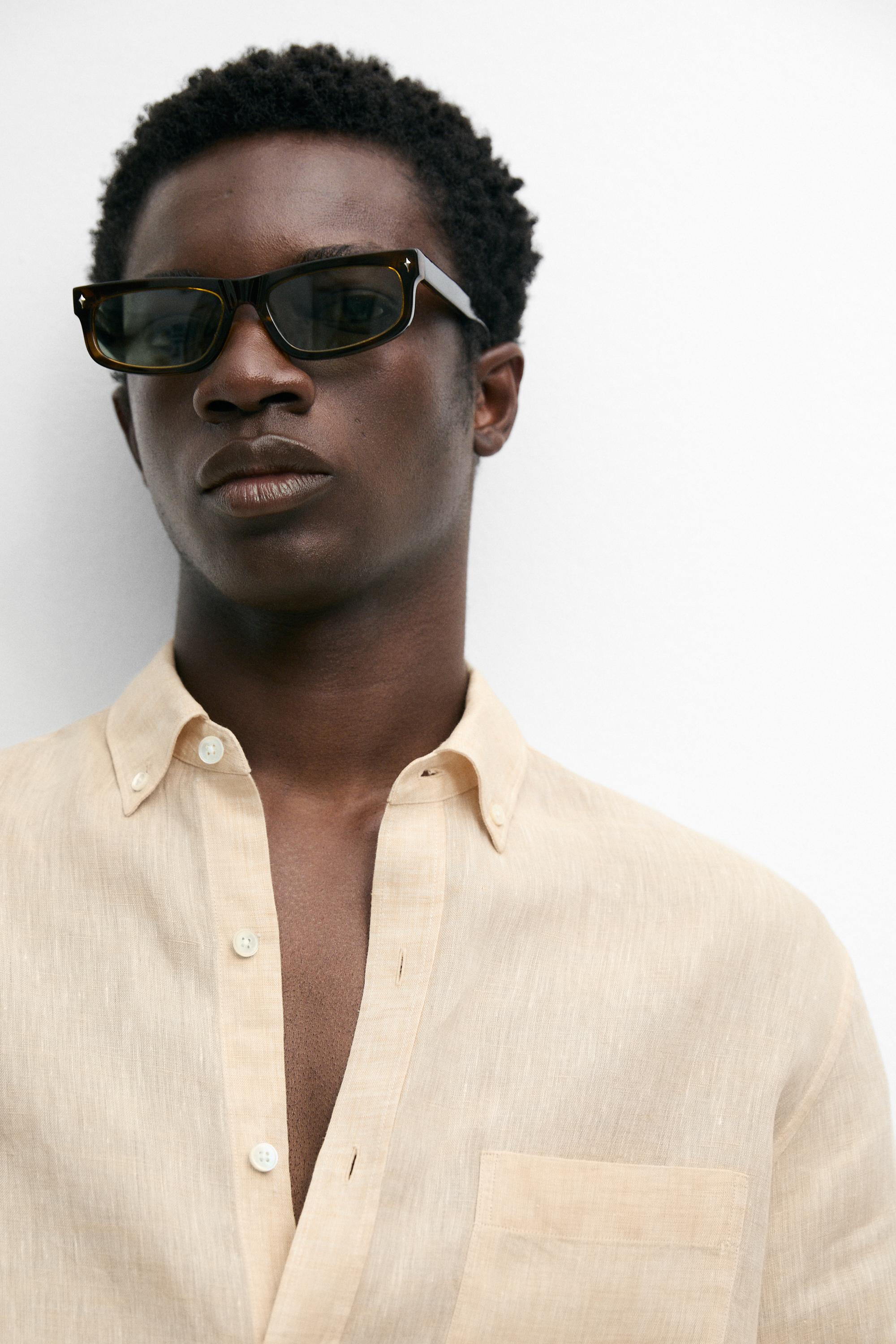 Regular fit 100% linen patch pocket shirt — DARK ORANGE