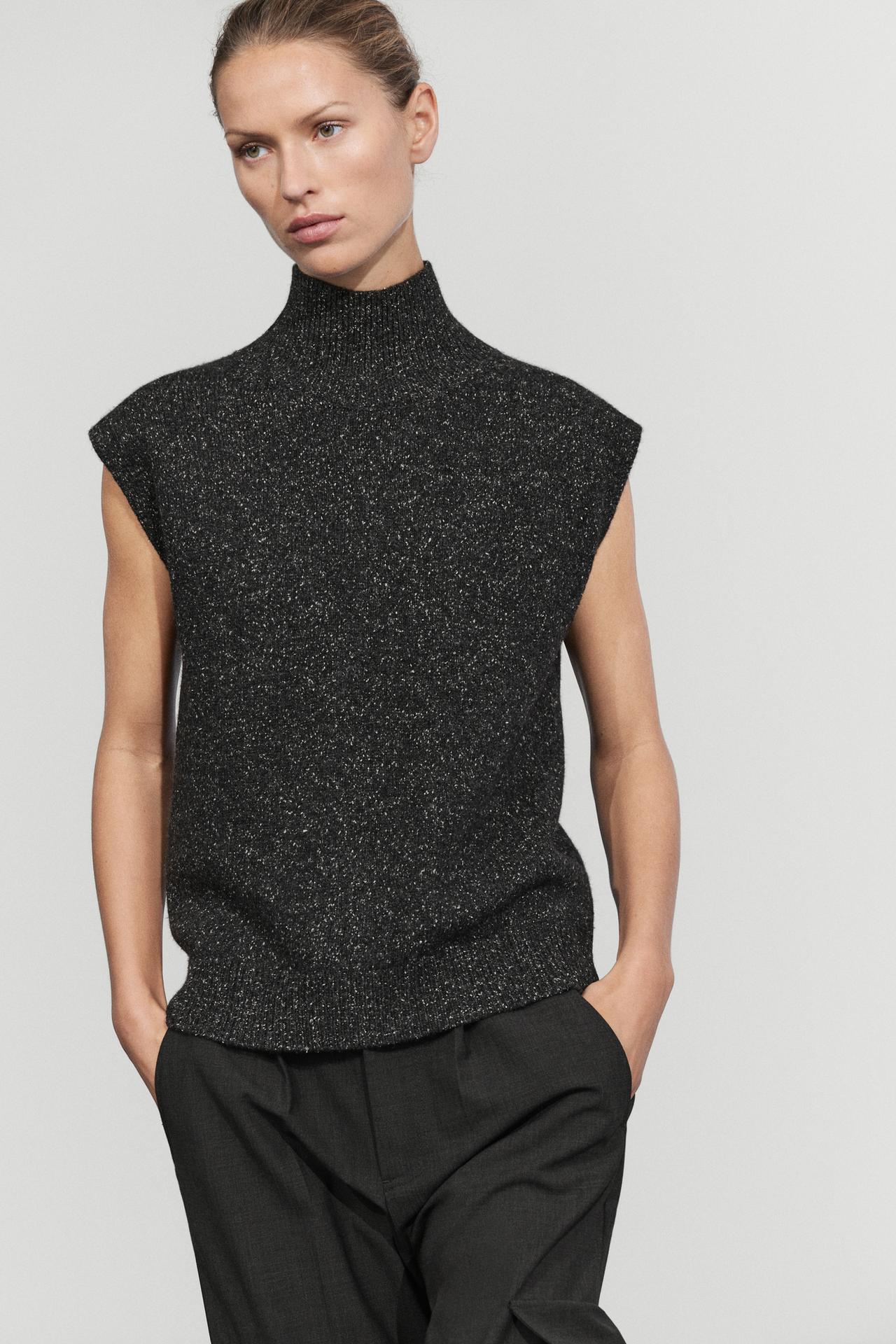 Wool-silk blend knit turtleneck vest — CHARCOAL