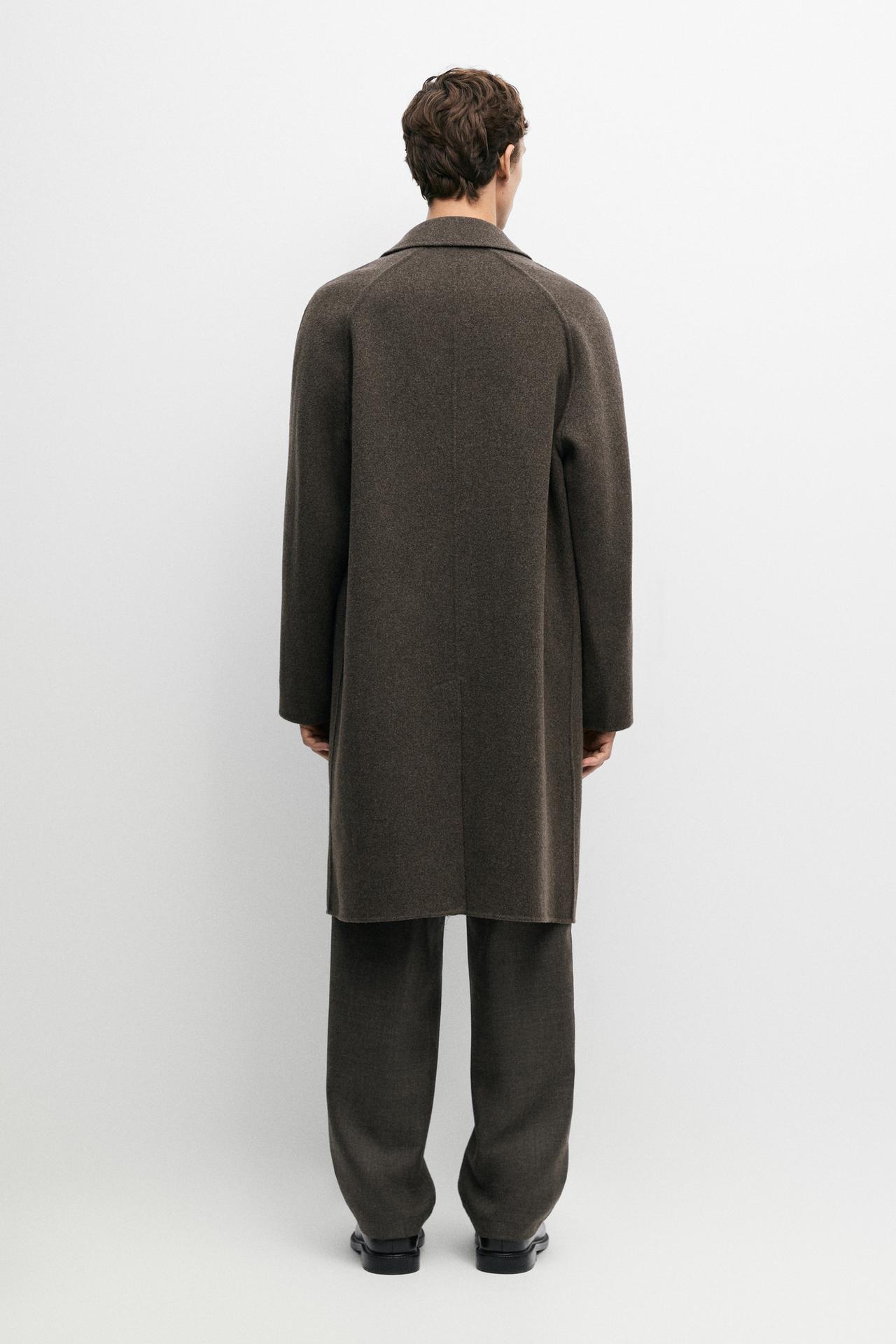 Long double-faced wool blend coat — BROWN