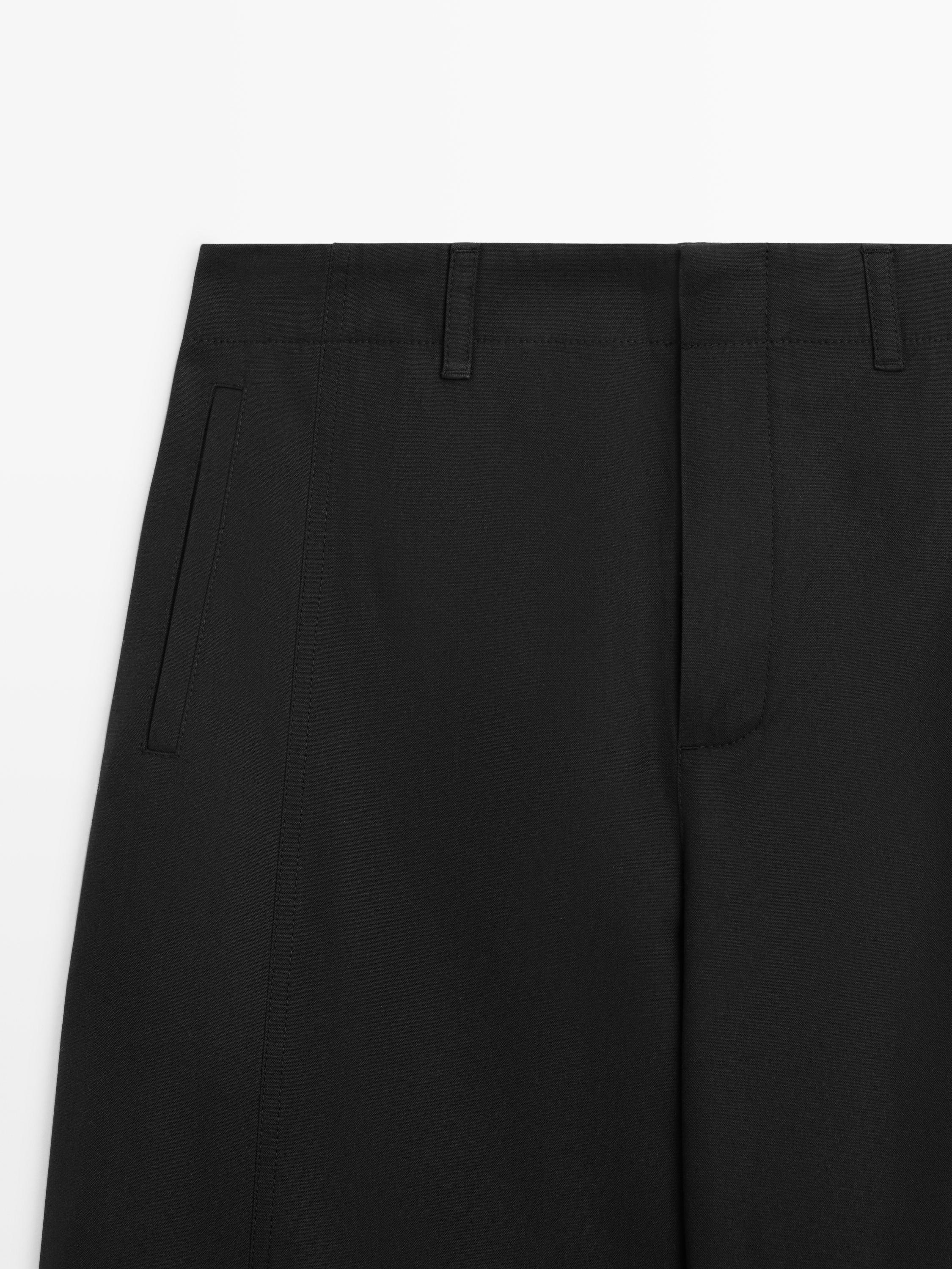 Cotton blend trousers with hem detail — BLACK