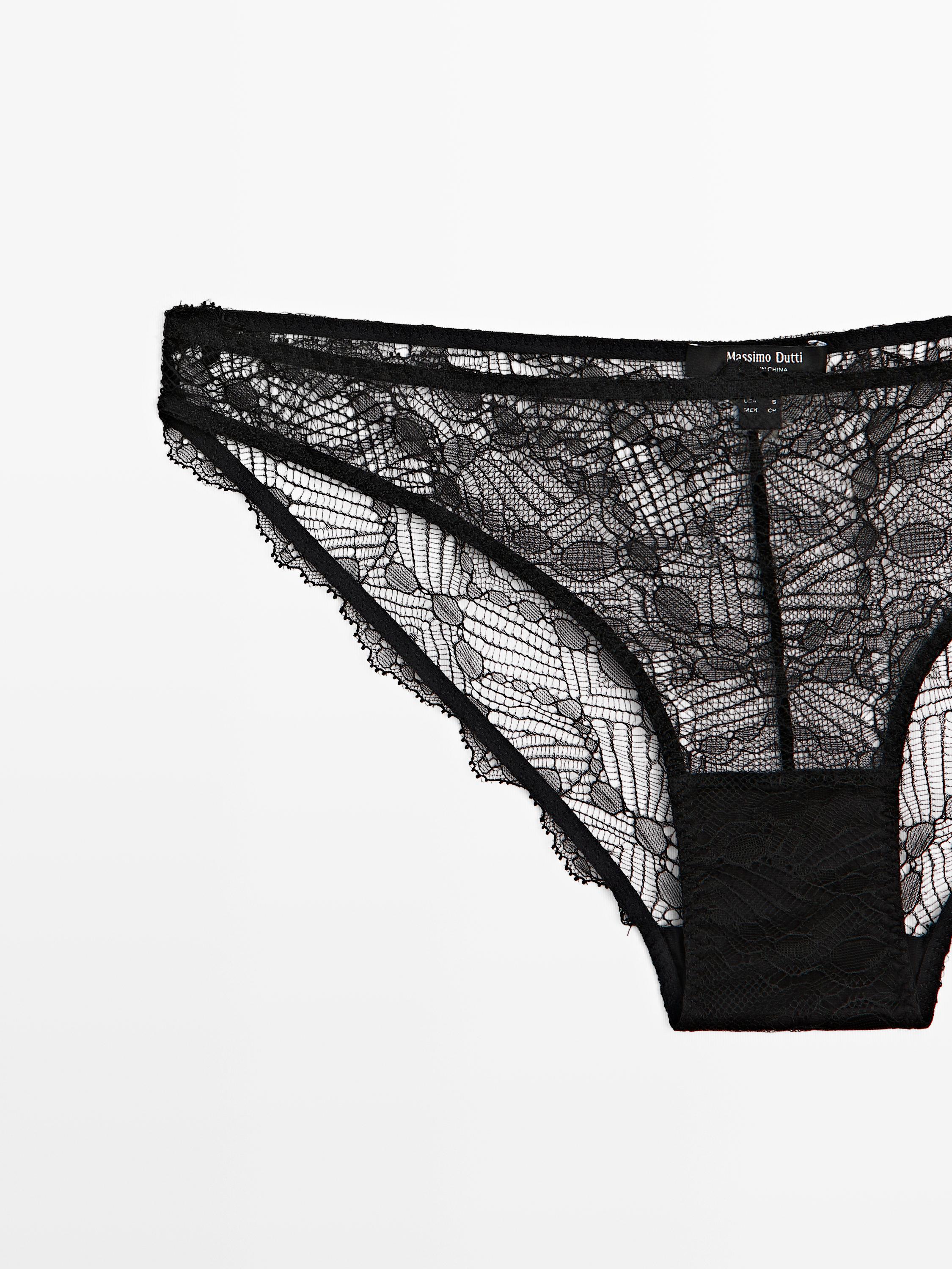Lace briefs with blonde lace detail — BLACK