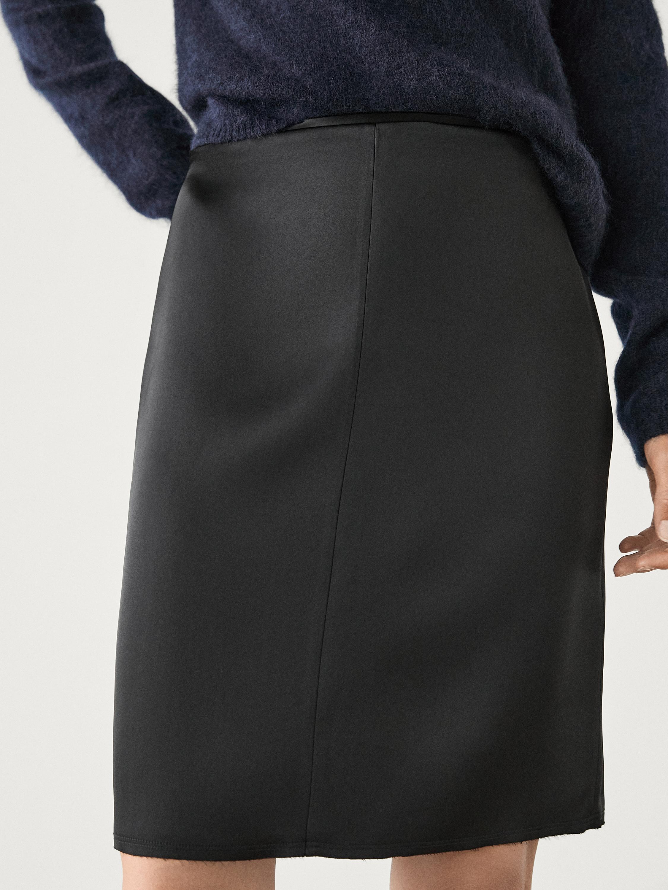 Massimo dutti black satin skirt best sale