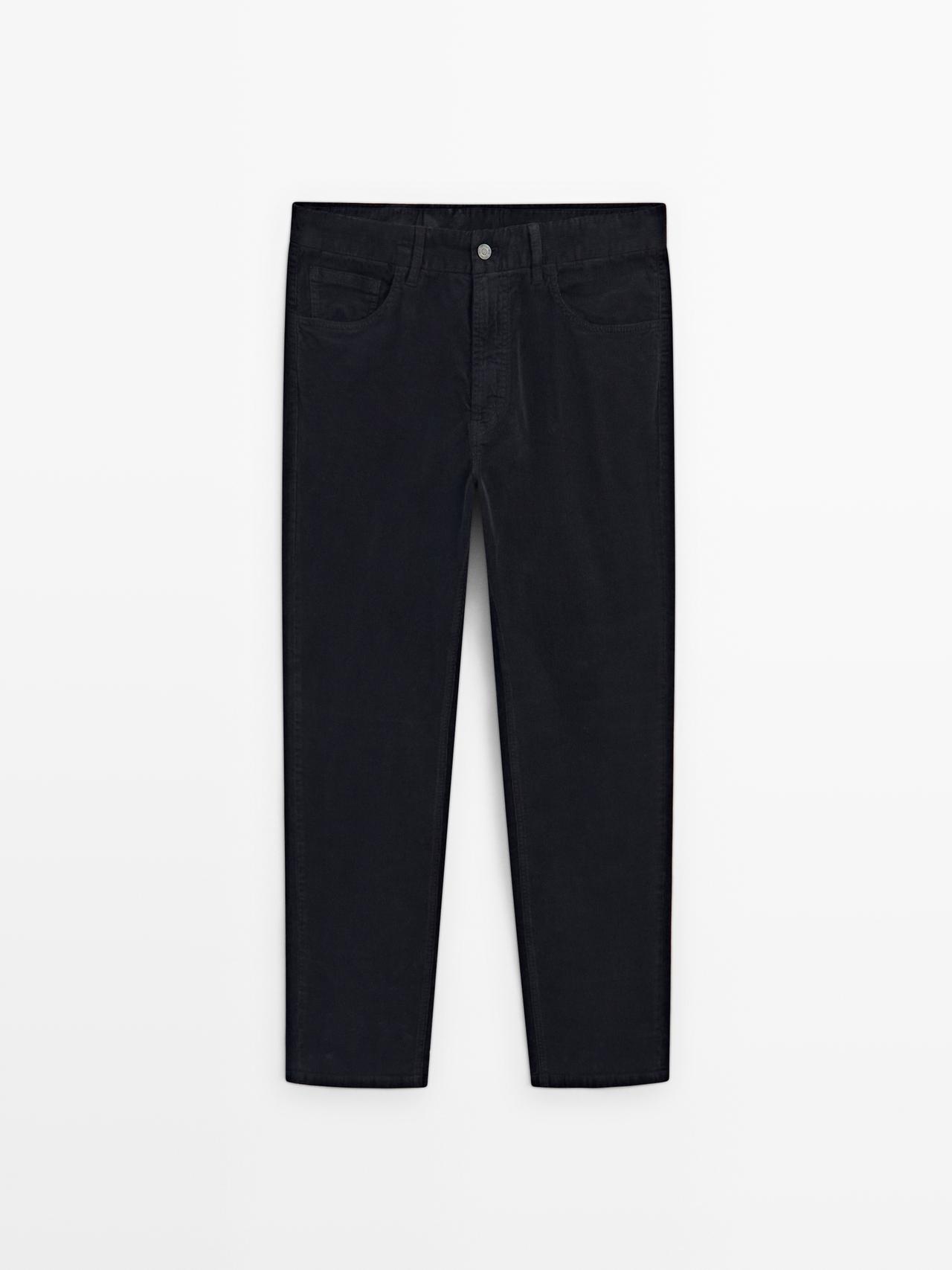 Massimo Dutti - Herre - Slim Fit Denimbukser I Jernbanefløjl - Marineblå - 36