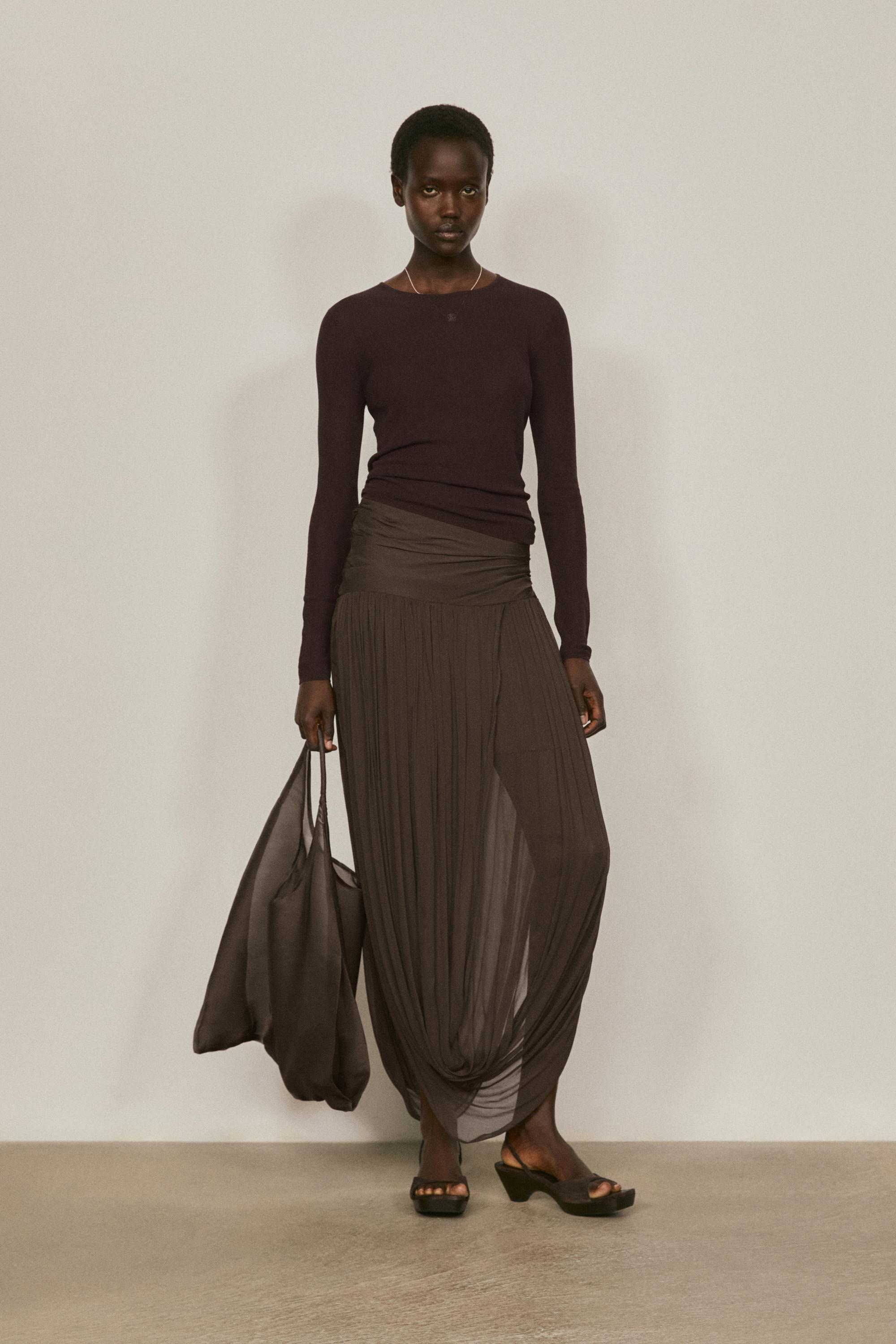 Midi skirt with puff detail - LIMITED EDITION — BROWN