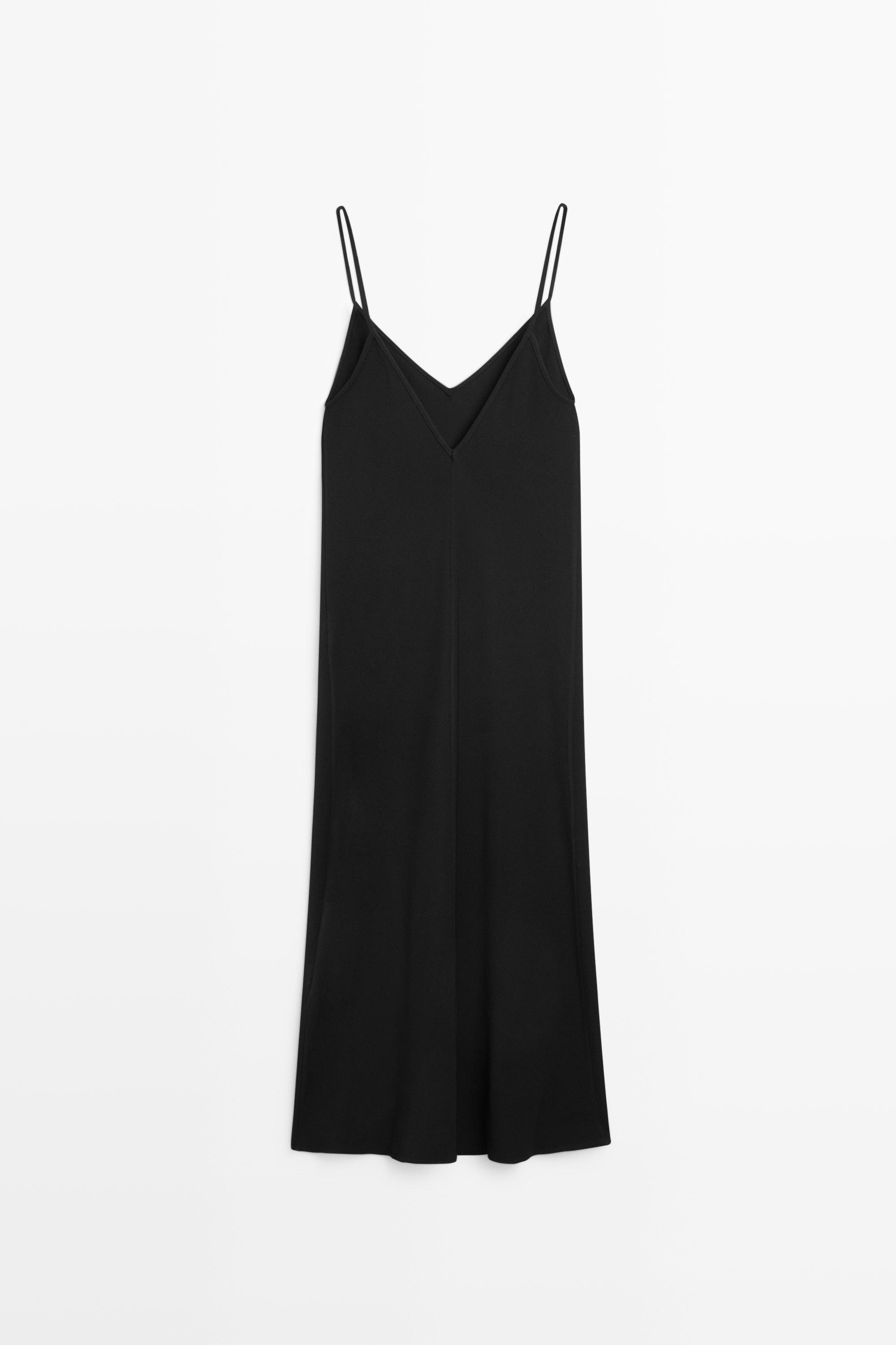 Flowing spaghetti strap midi dress — BLACK