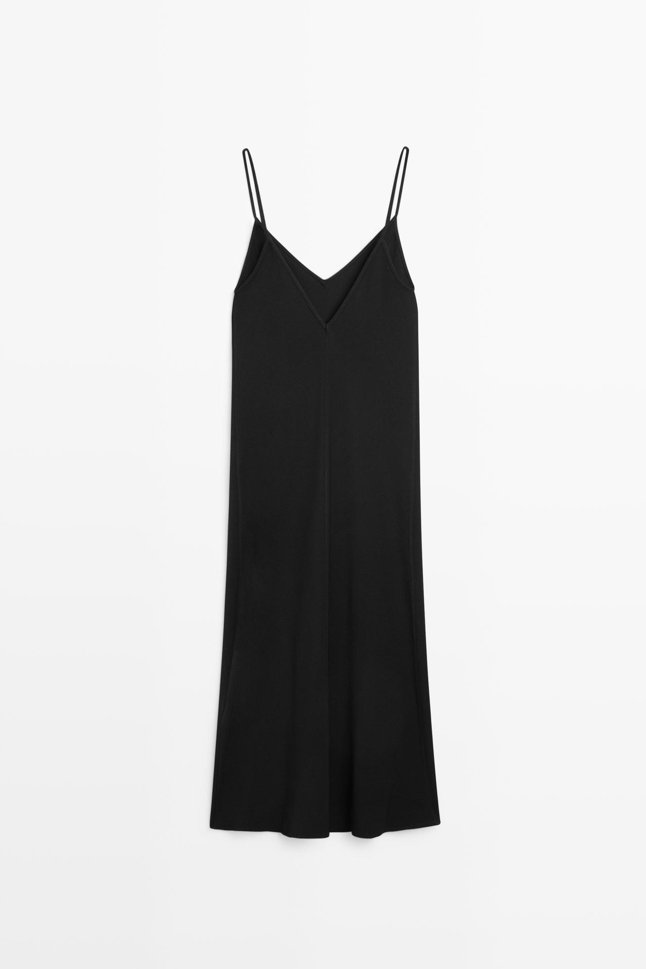 Flowing spaghetti strap midi dress — BLACK