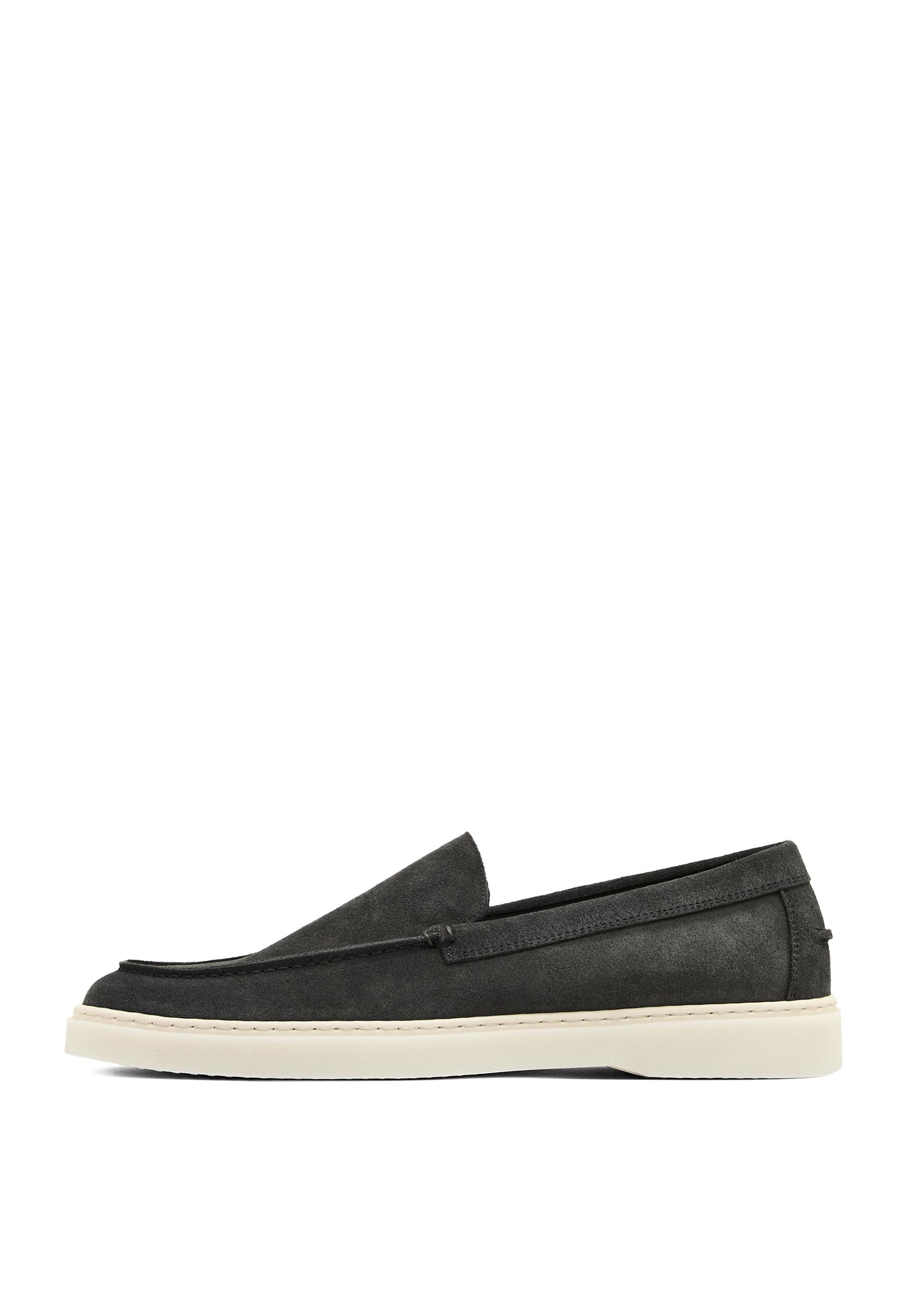 Split suede leather moc toe loafer — BLUE