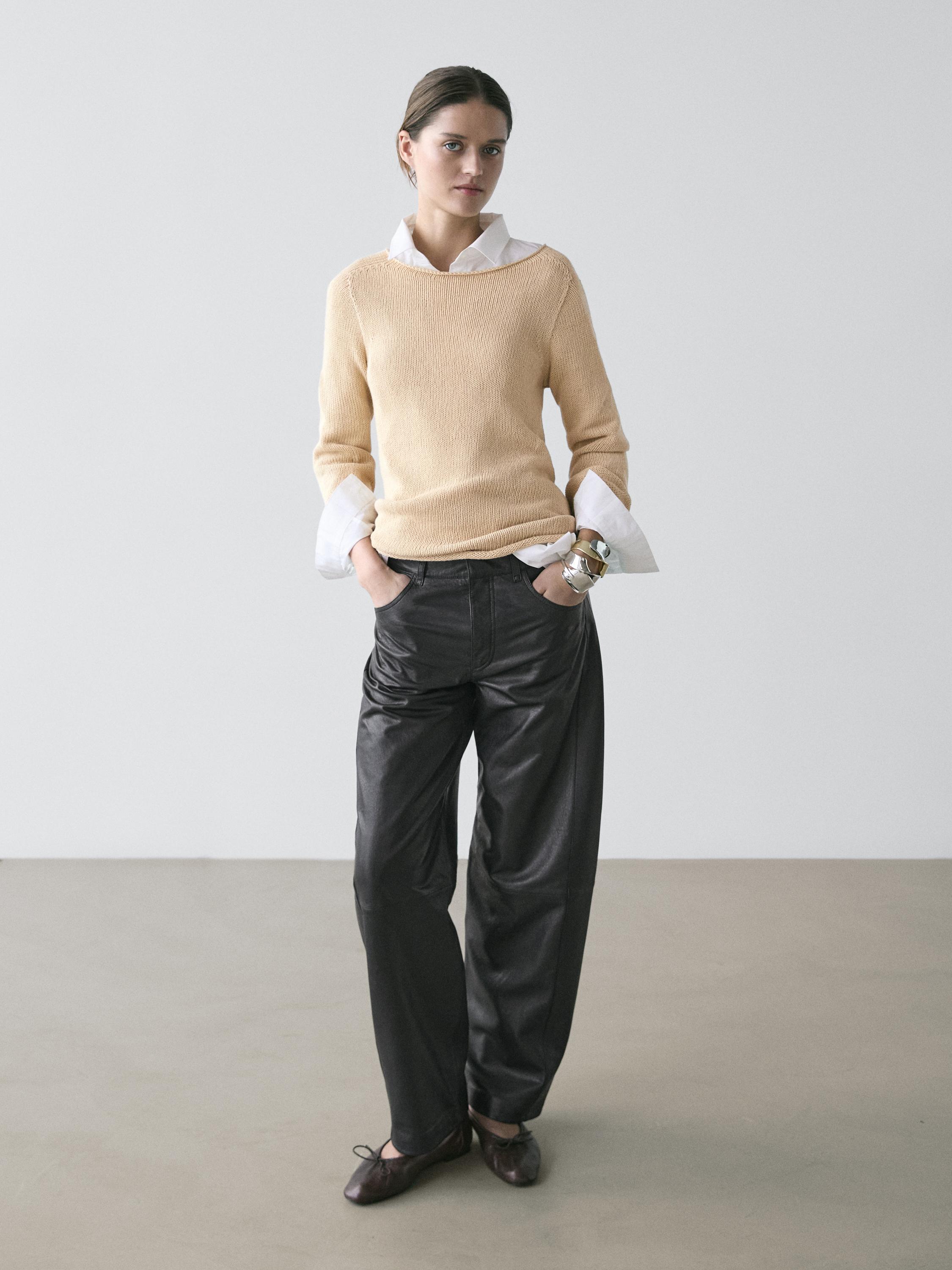 Cotton blend knit sweater — CORN YELLOW