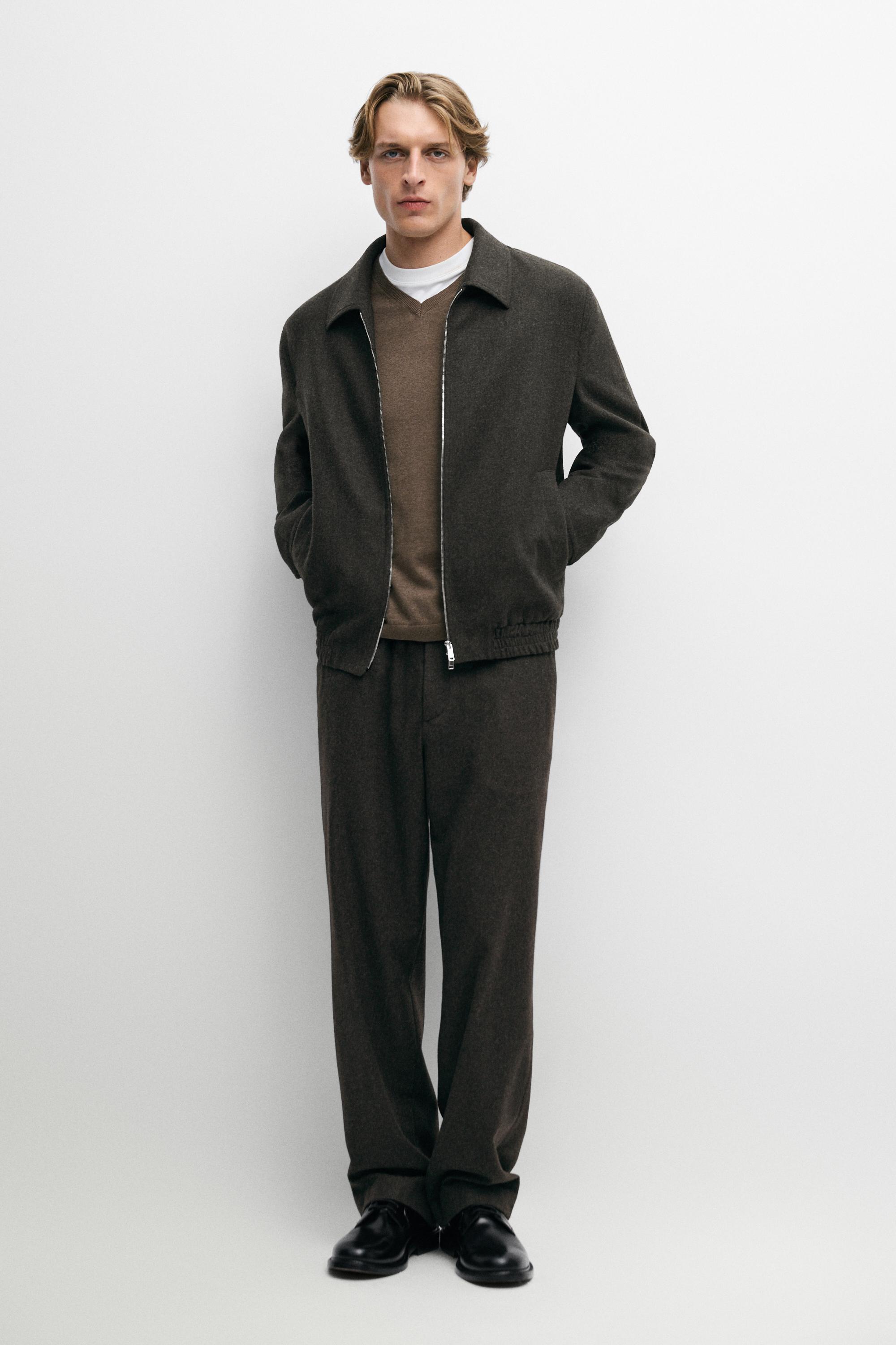Wool-blend flannel bomber, total look · Brown · Small Leather Goods ...