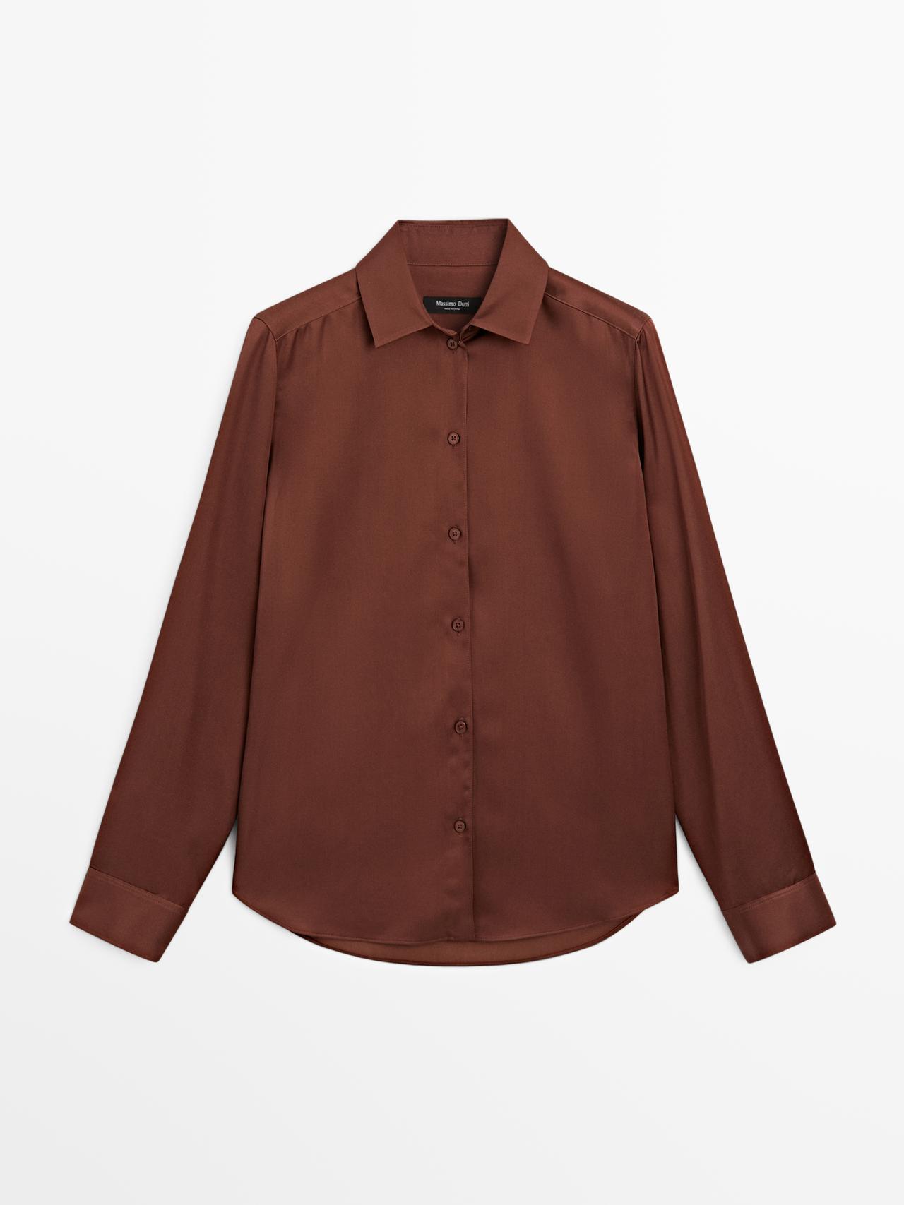 Massimo Dutti - Dame - Skjorte I Satin Med Blødt Fald - Brun - L