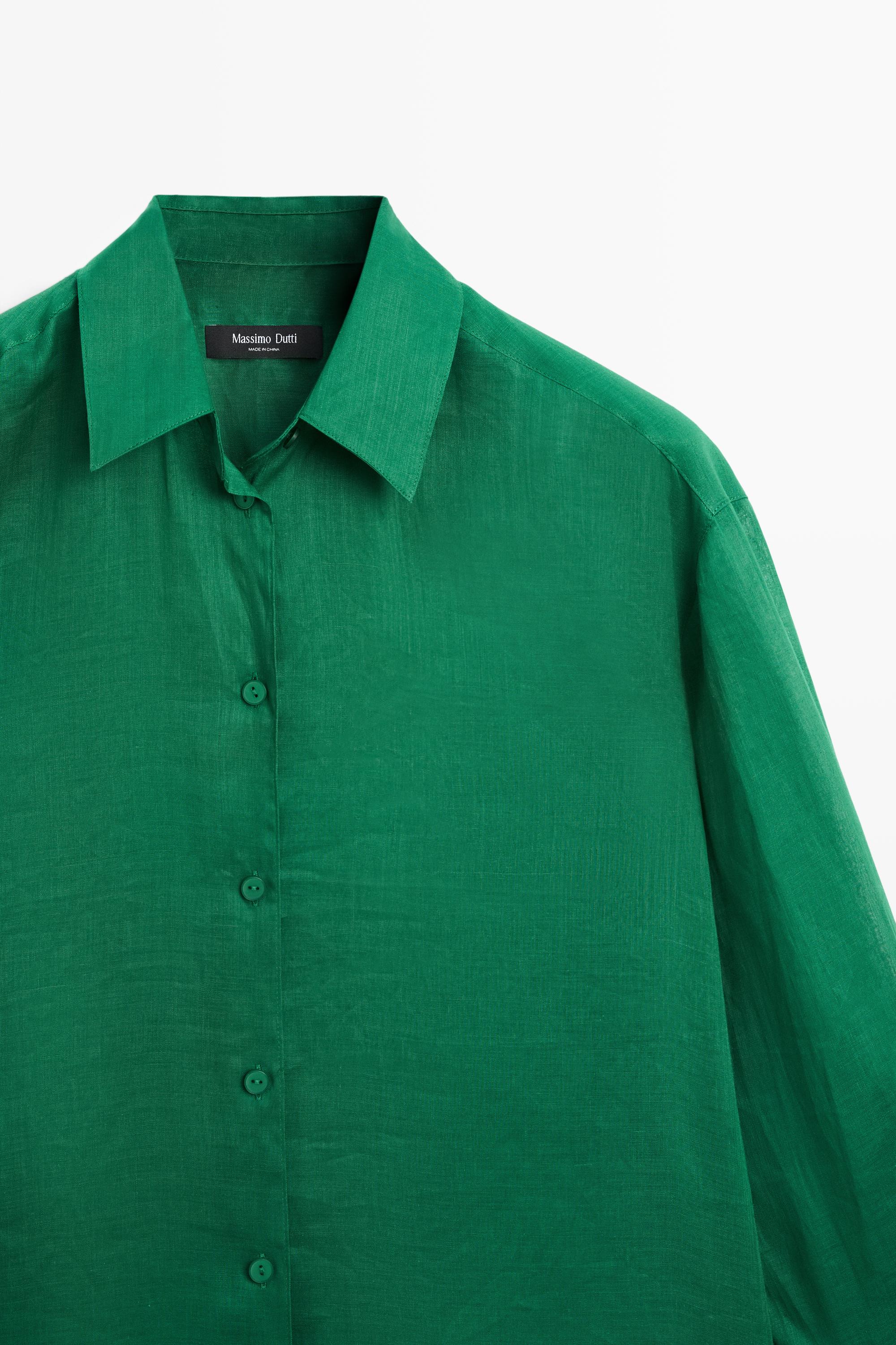 100% ramie flowing long shirt — GREEN