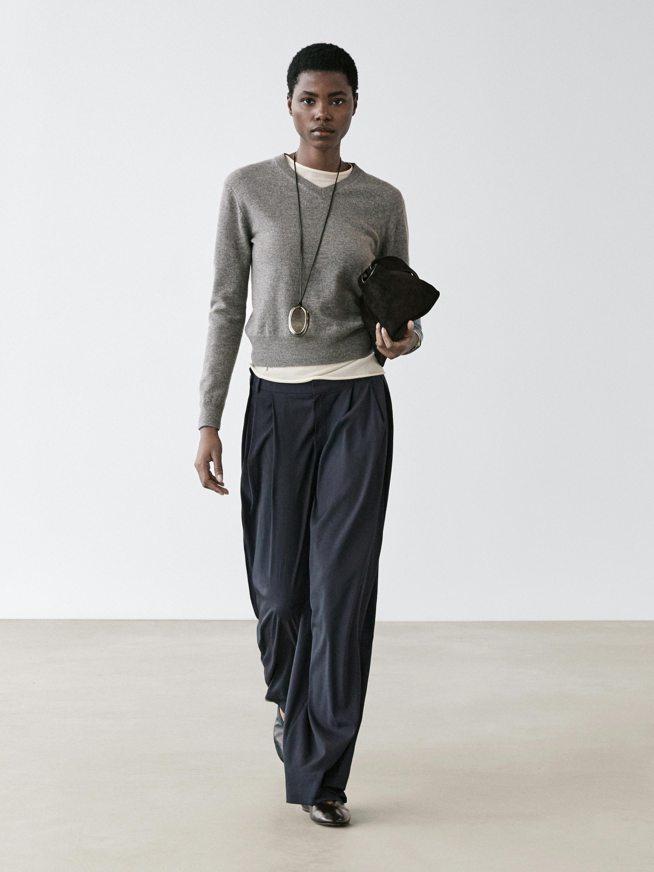 Pleated wool blend trousers
