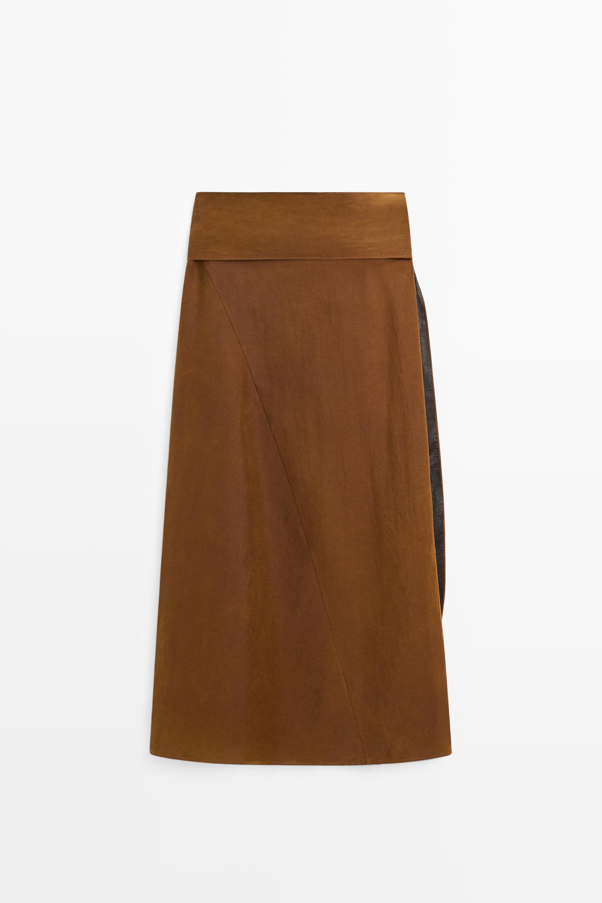 Midi skirt with pareo tie detail — BEIGE