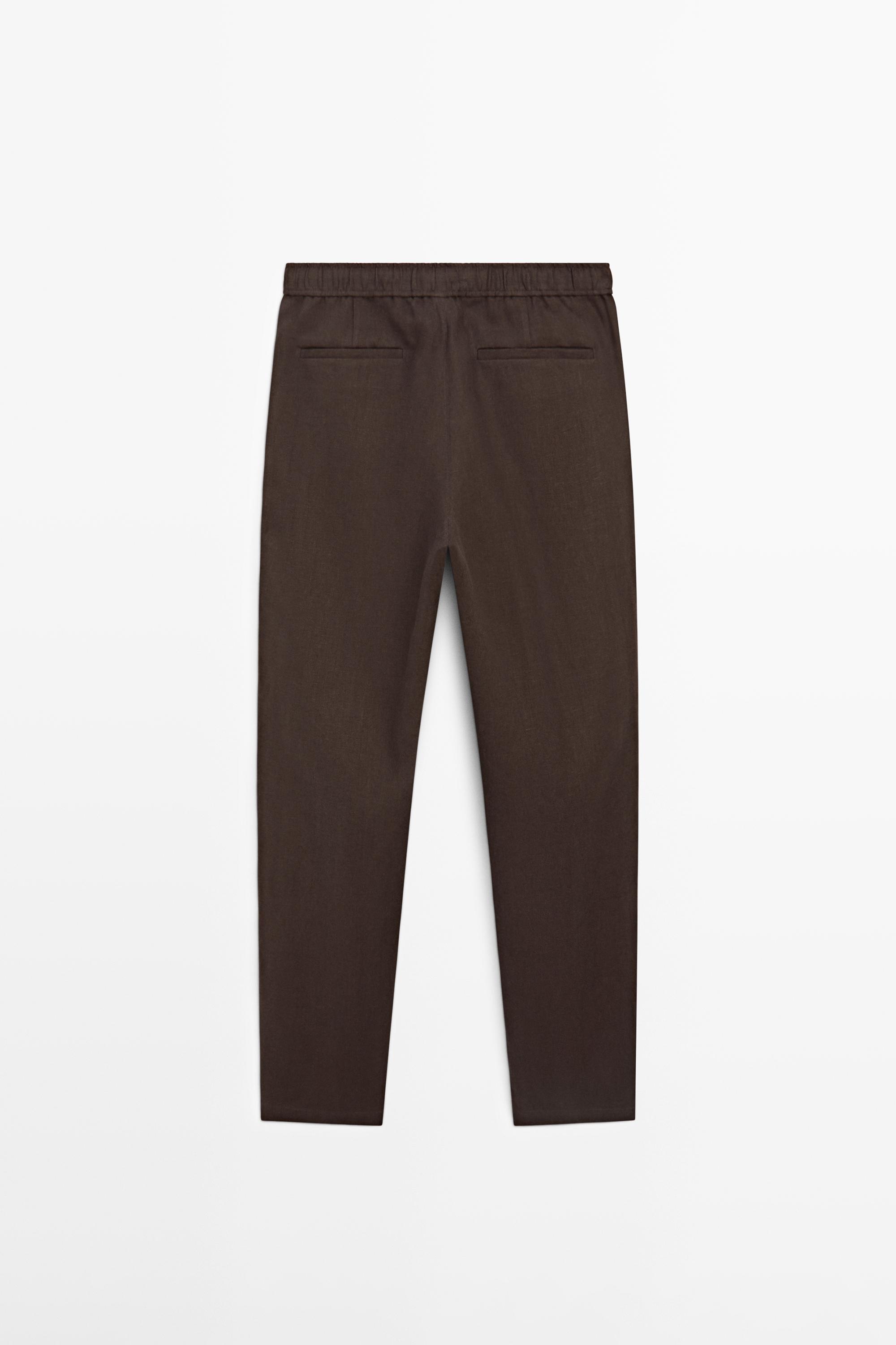 Linen jogger fit pants — BROWN