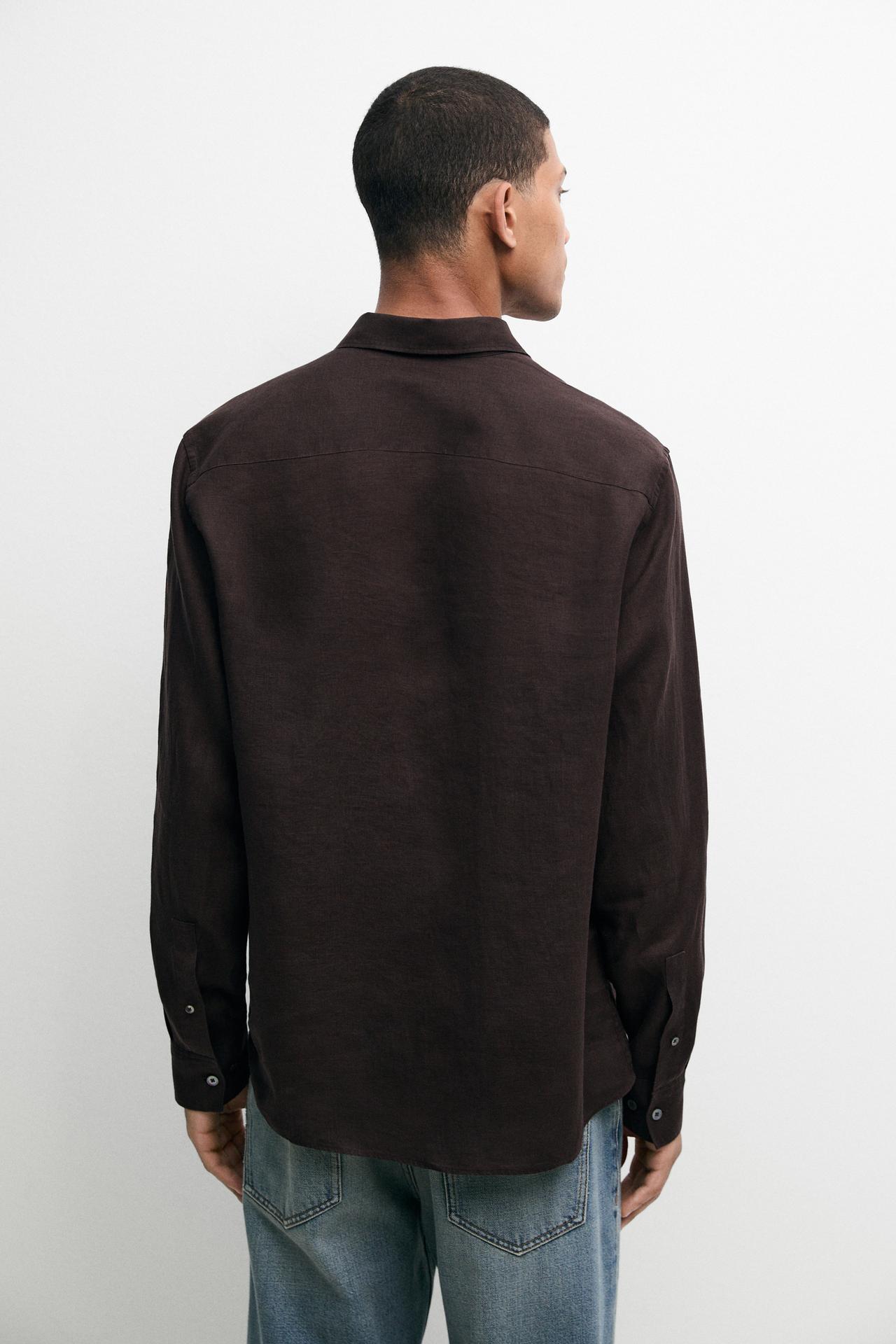 100% linen regular fit shirt — Chocolate