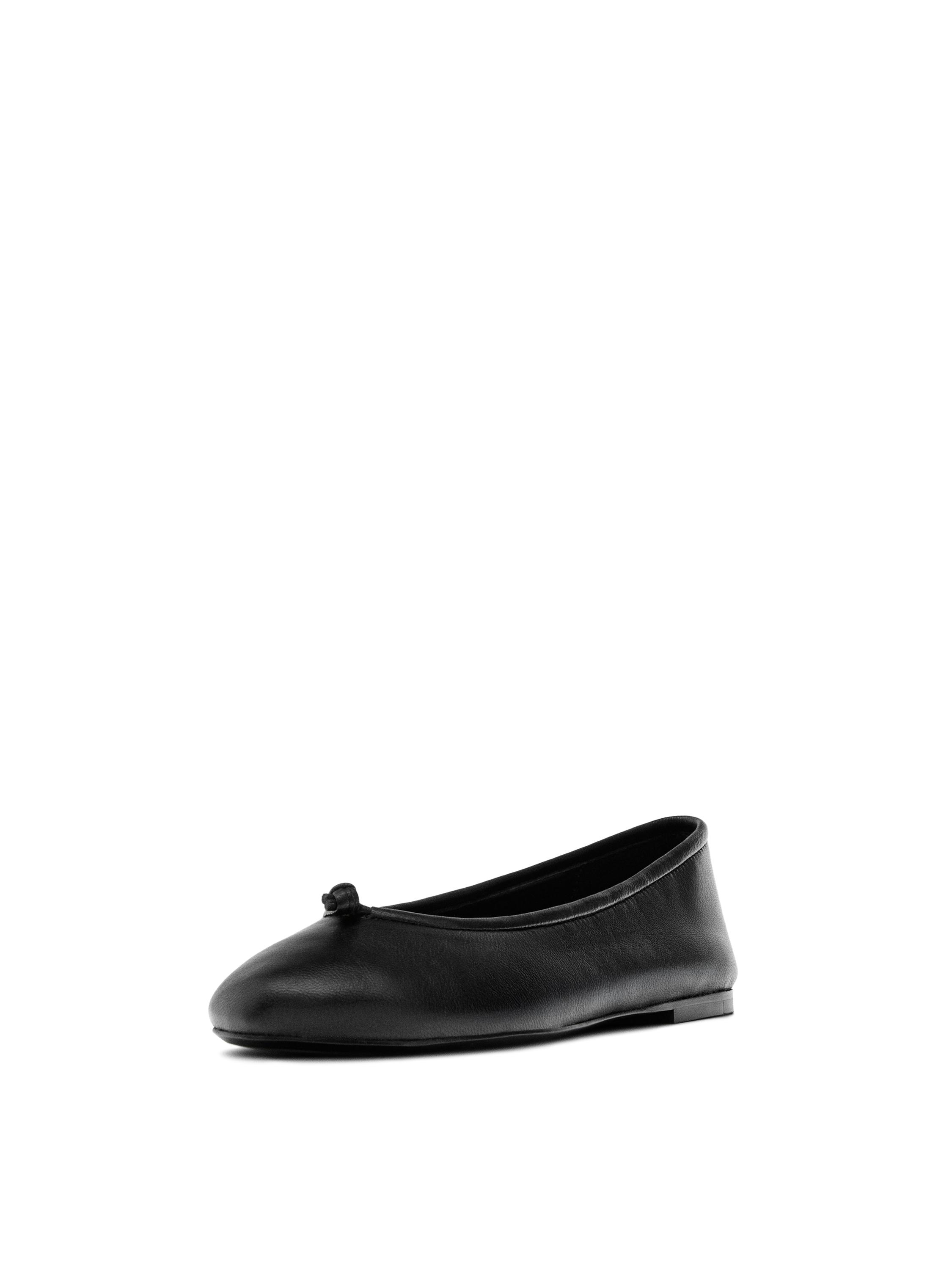 Leather knot ballerina flats — BLACK