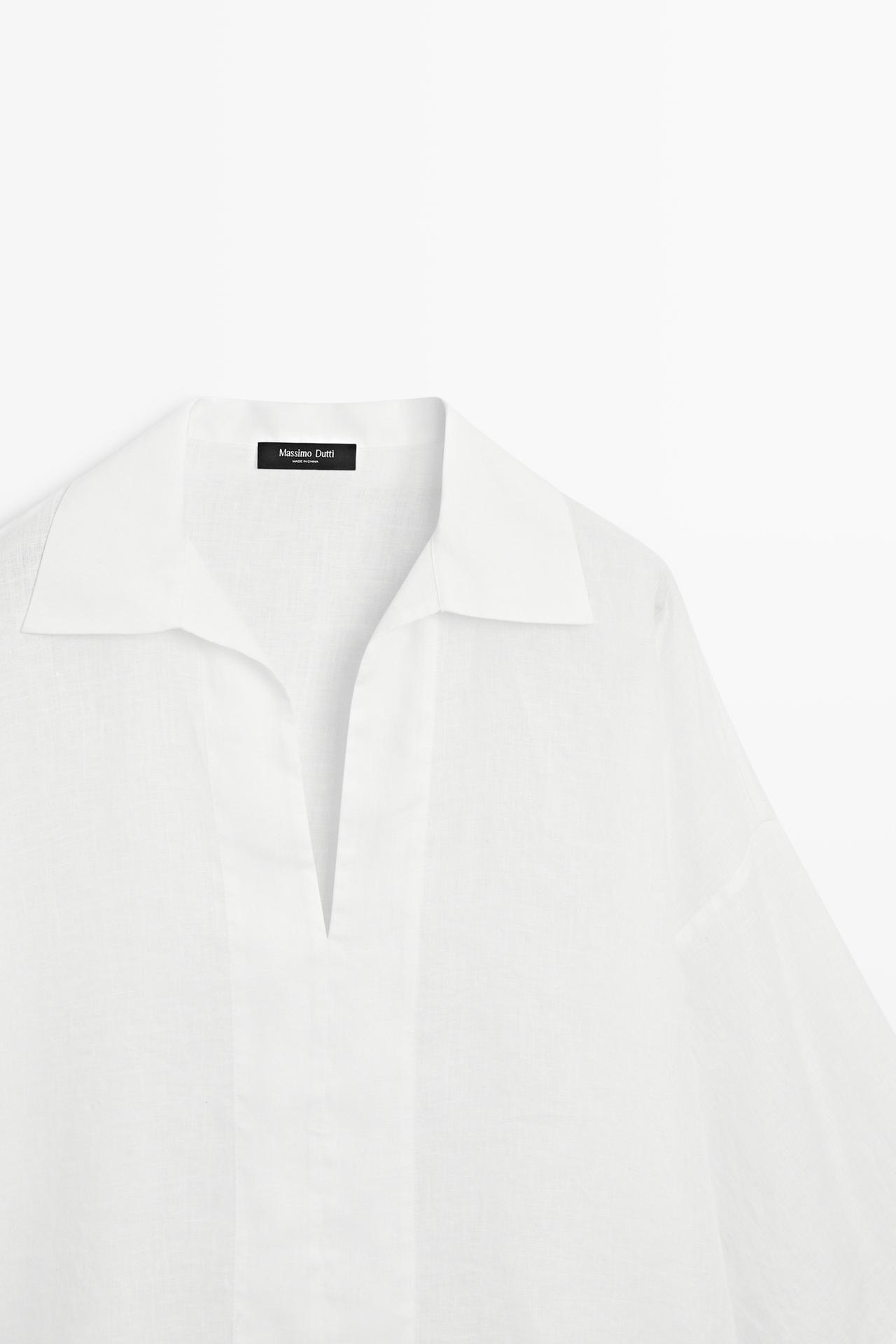 100% linen polo collar shirt — WHITE