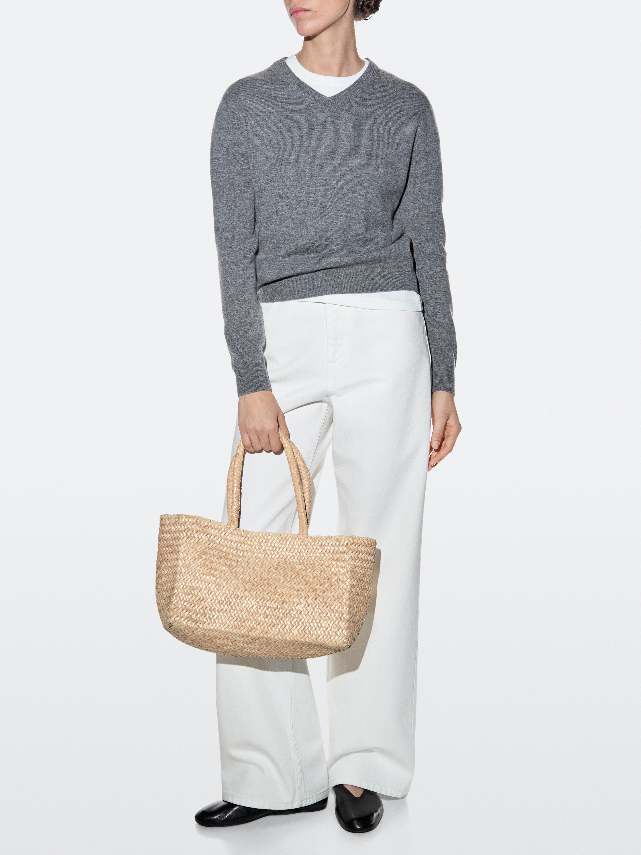 Medium braided nappa leather tote bag — CREAM