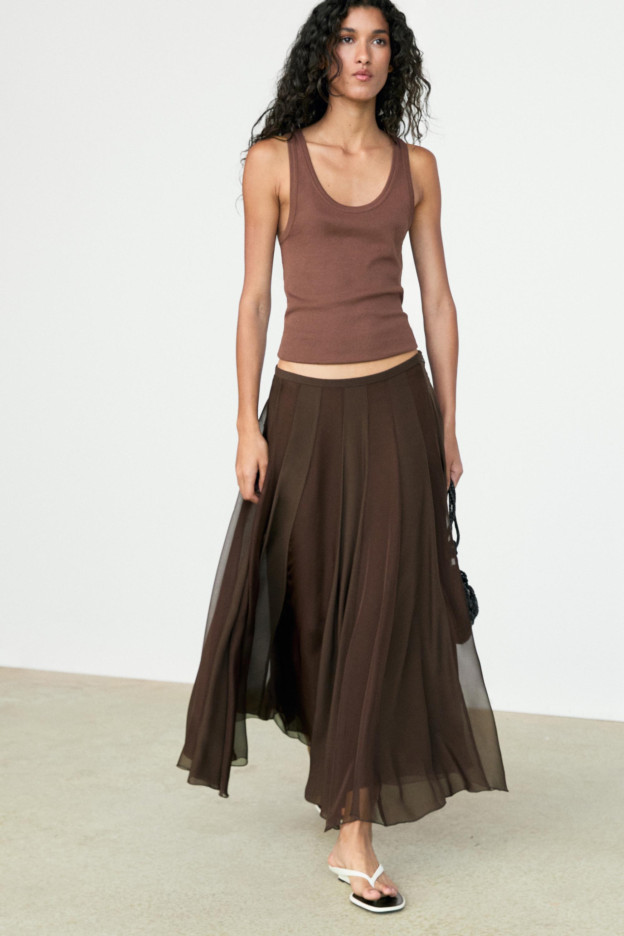 Flowing flared midi skirt