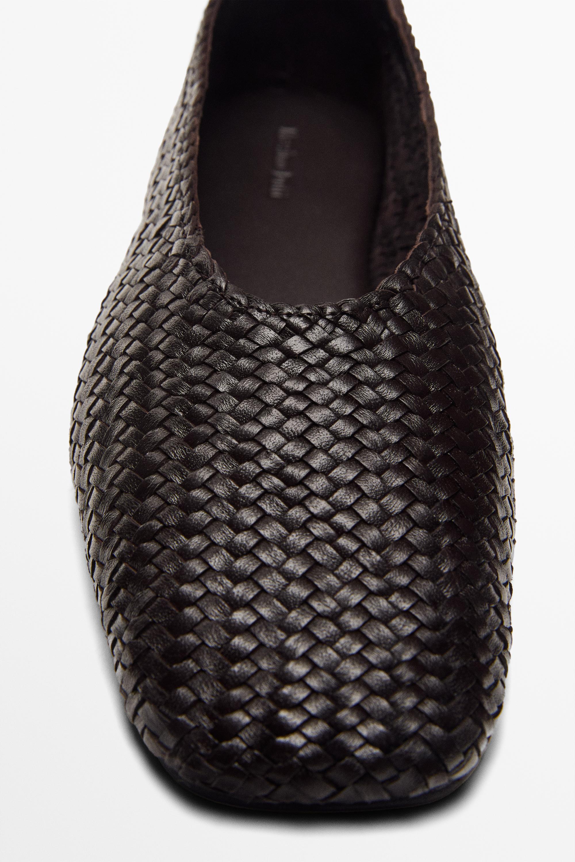 Braided leather ballet flats — BROWN