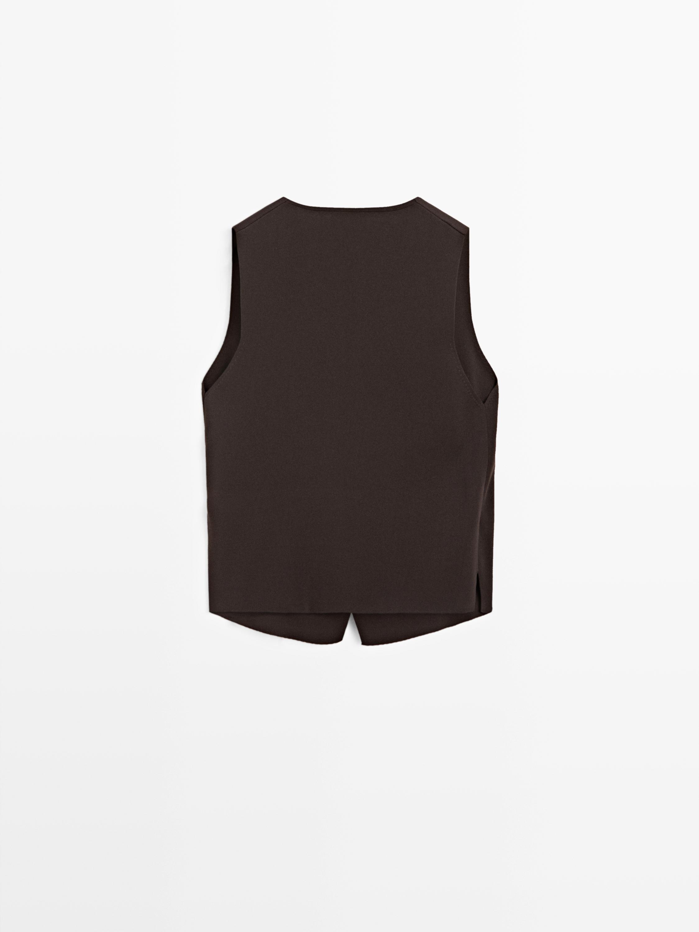 Crossover knit vest with tie detail — BROWN
