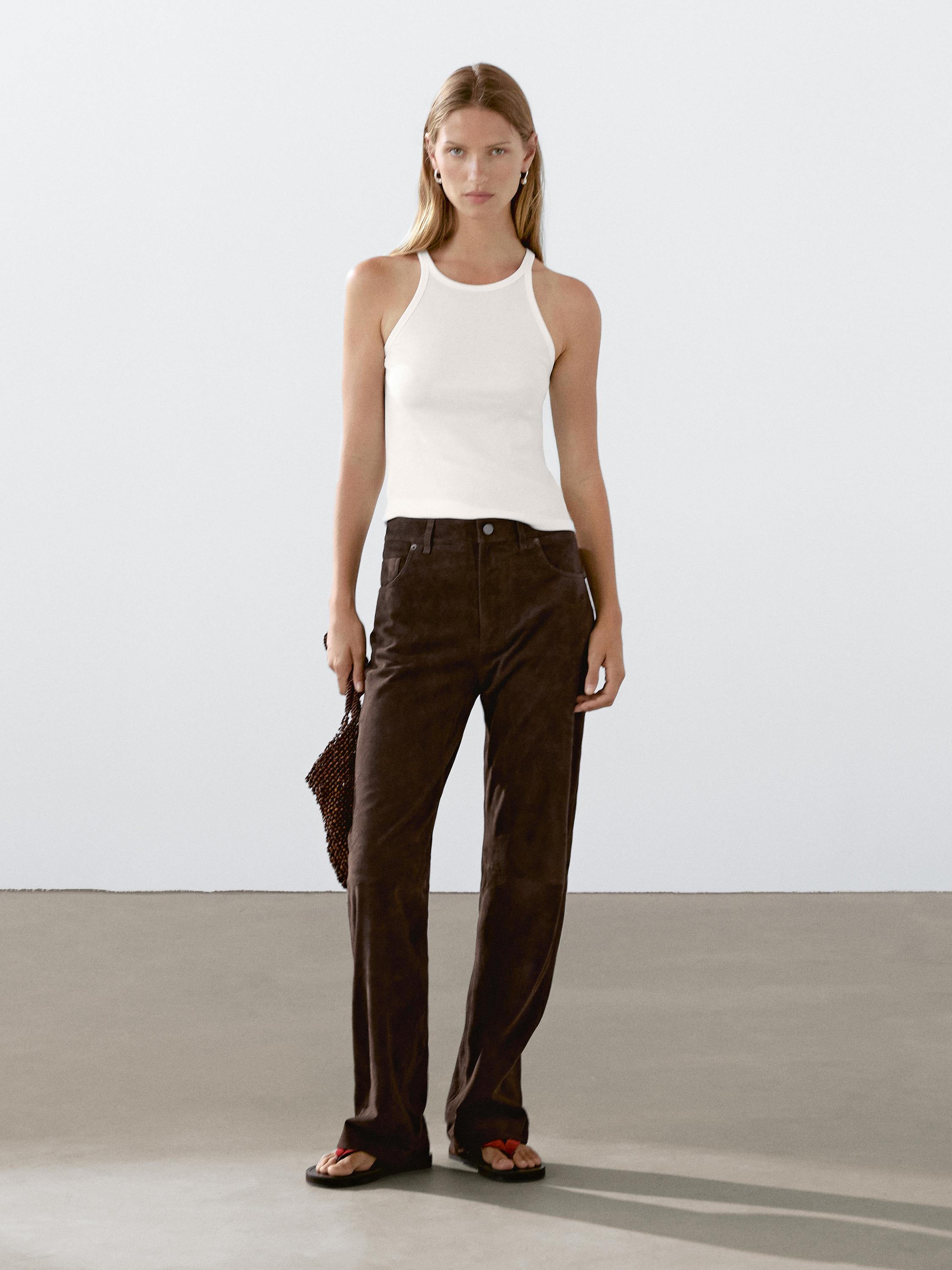 Pantalon en cuir finition daim