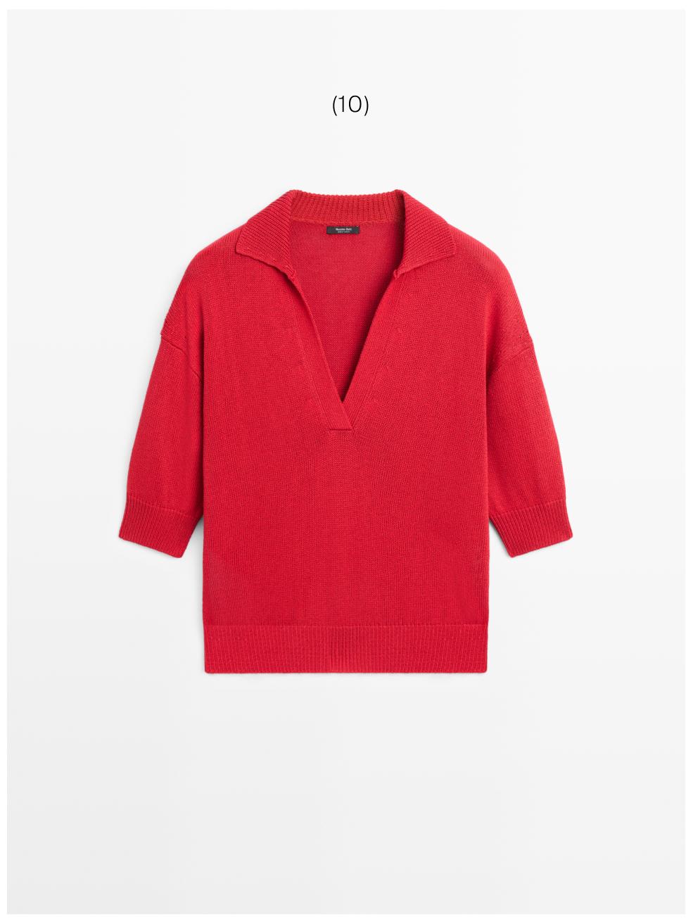 Flowing knit polo sweater — RED