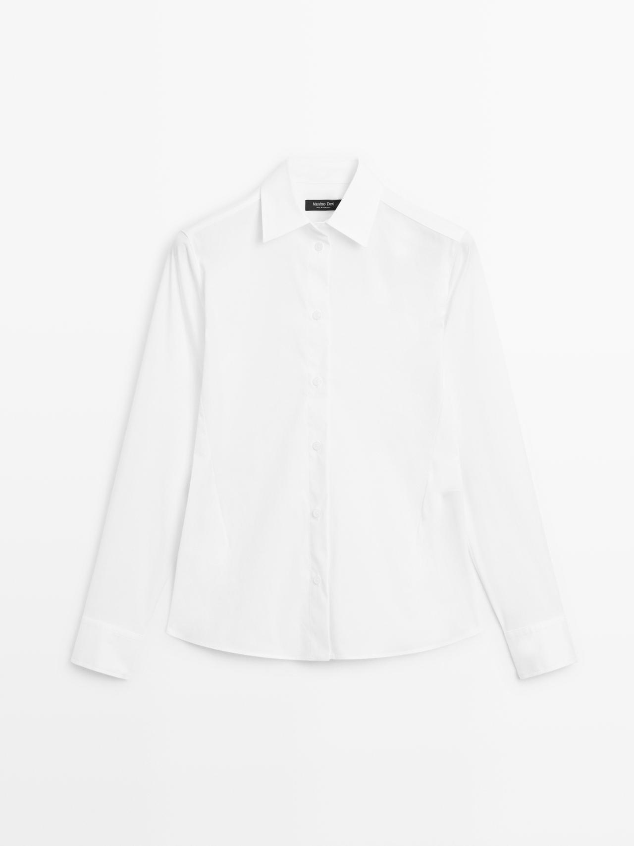 Massimo Dutti - Dames - Stretch Overhemd Van Katoenmix - Wit - 44
