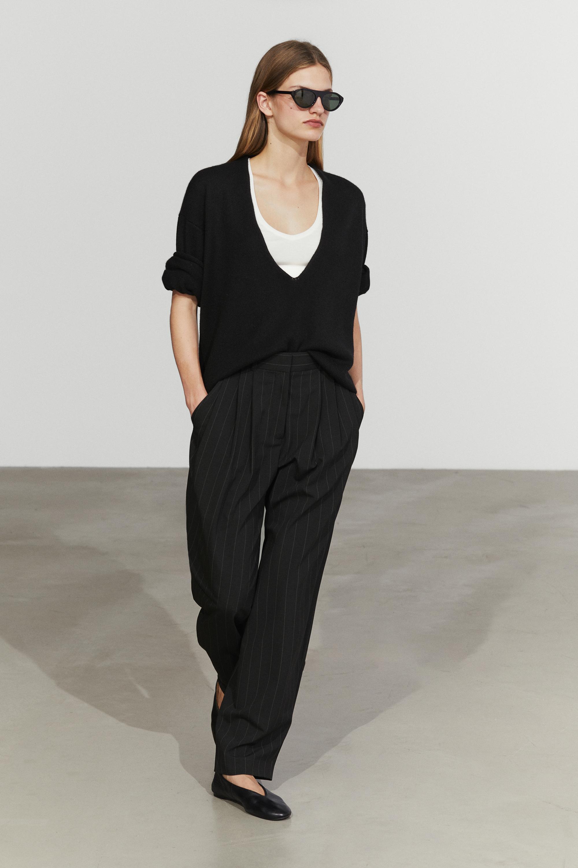 Pinstripe carrot fit pants
