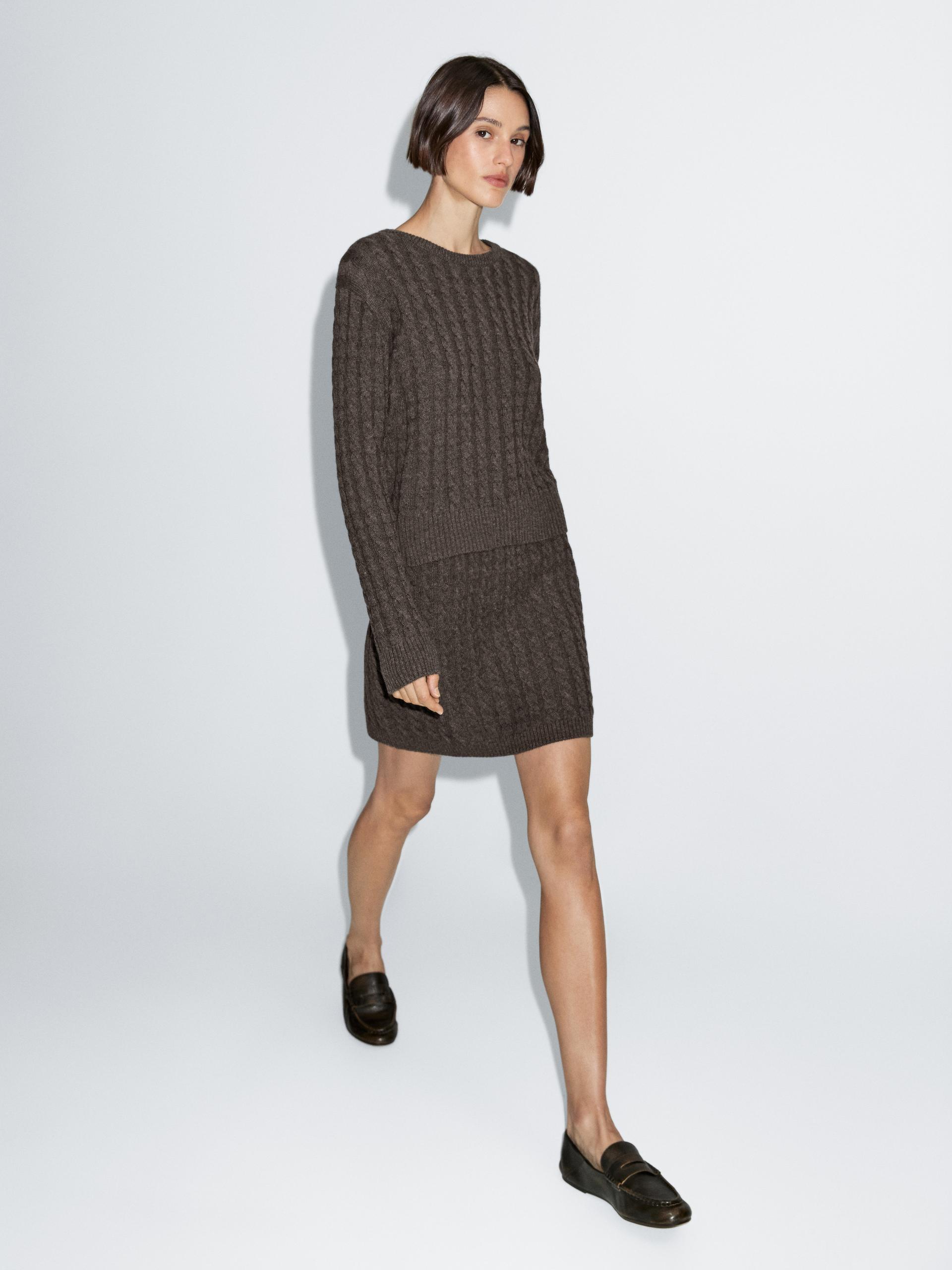 Massimo Dutti Knit Skirt With Cable In Gray