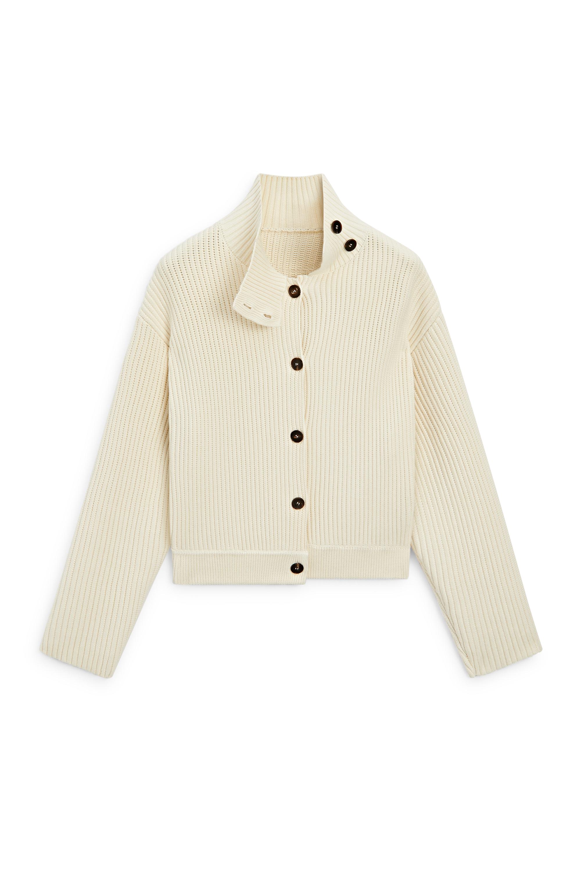 100% cotton turtleneck knit cardigan — CREAM