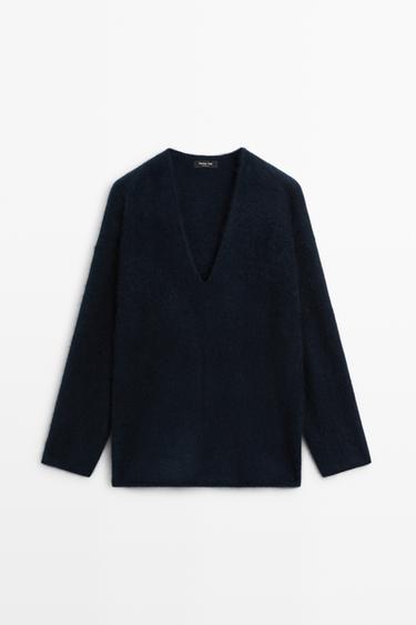 Oversize v-neck knit sweater — Dark Blue 2