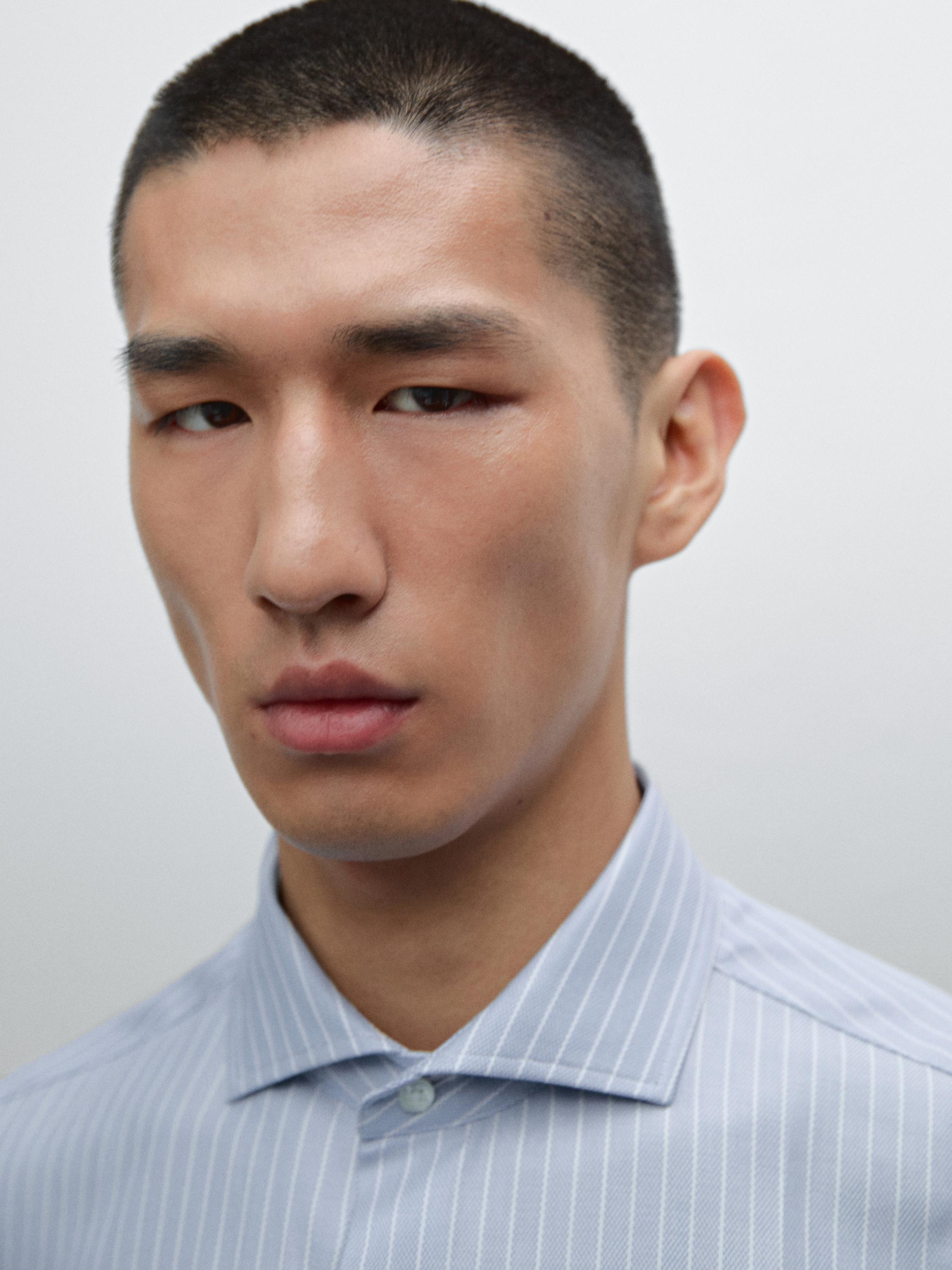 Slim fit striped 100% cotton shirt