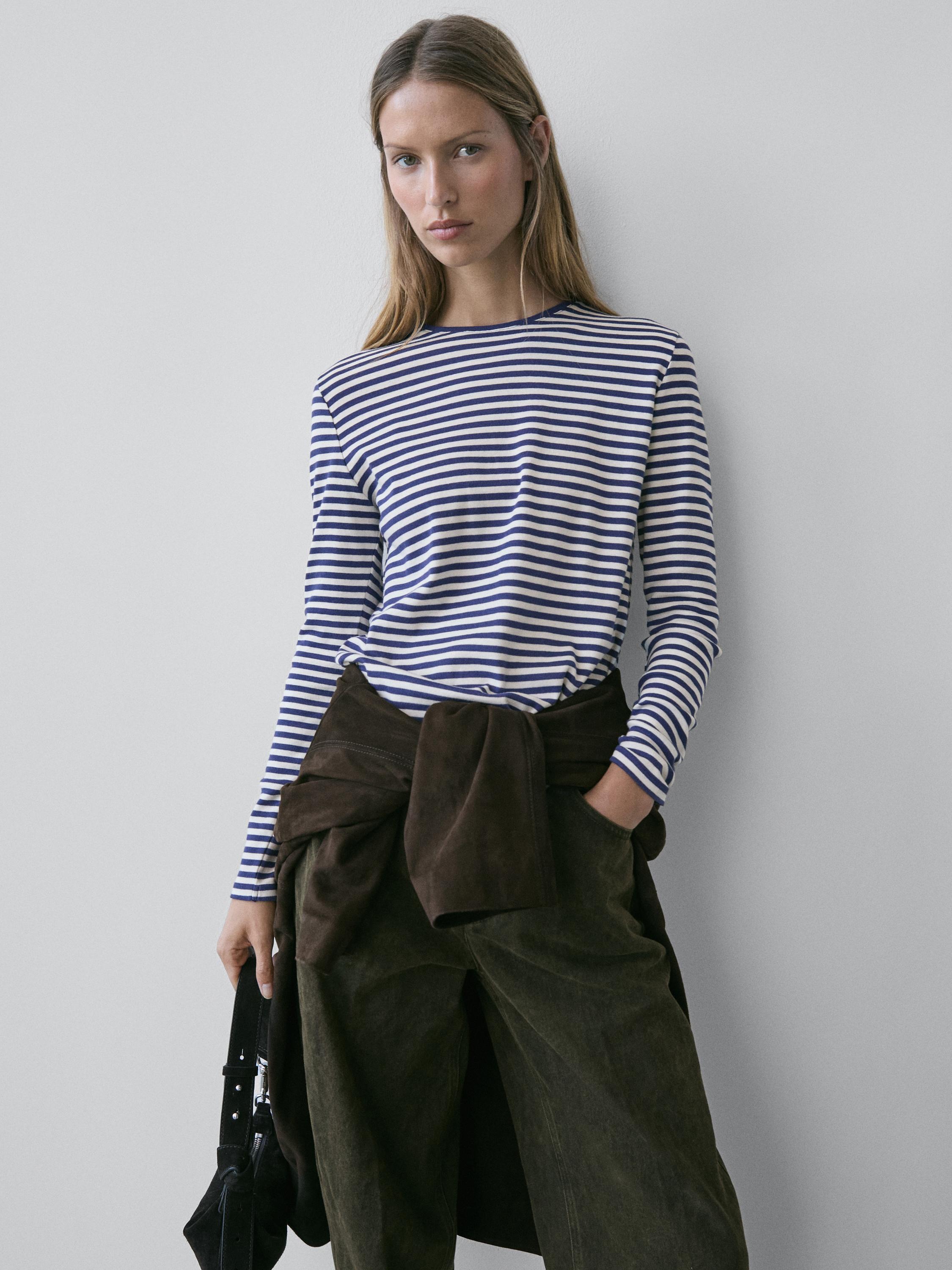 Striped long sleeve T-shirt with contrast detail