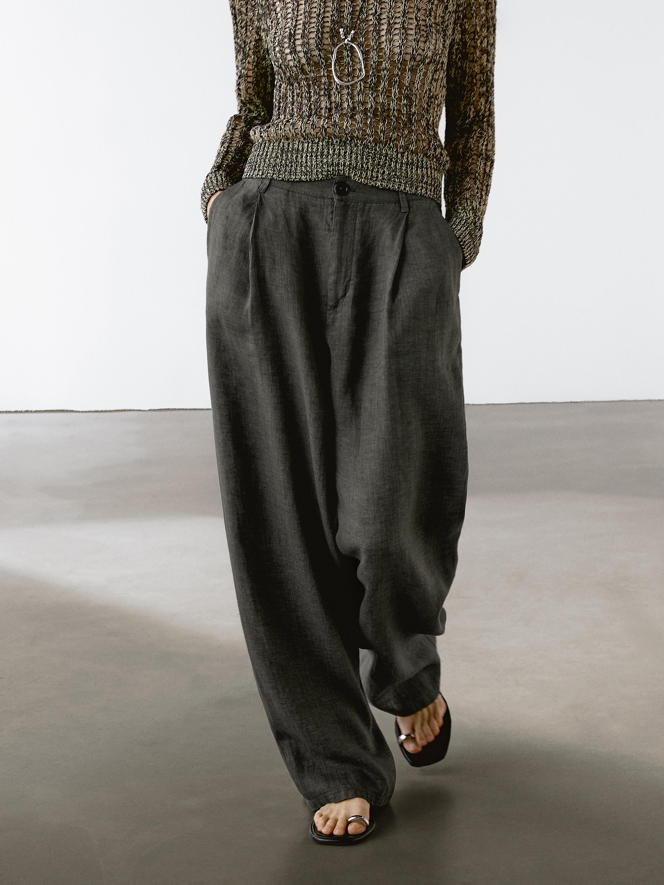 100% linen wide-leg trousers