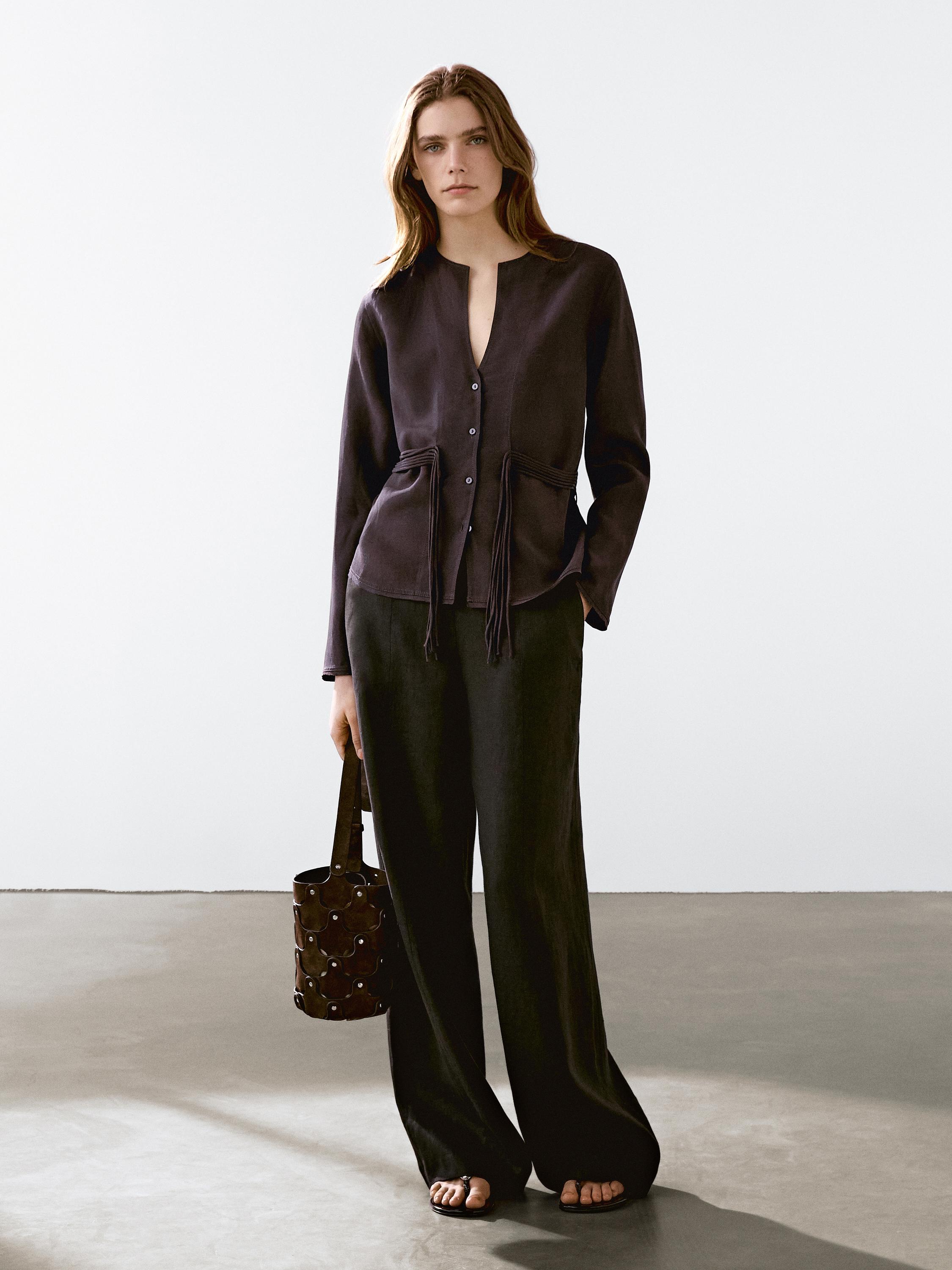 قميص فضفاض مفصل بحبل