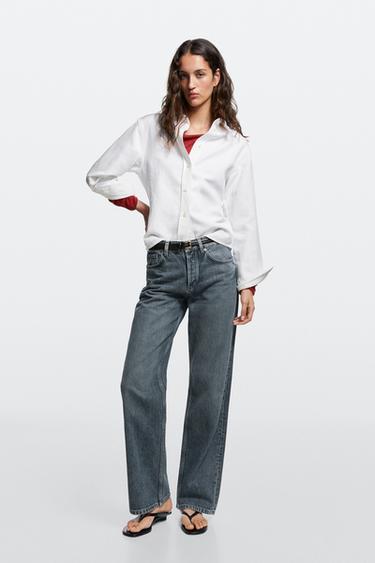 Wide-leg mid-waist jeans — MEDIUM BLUE 1