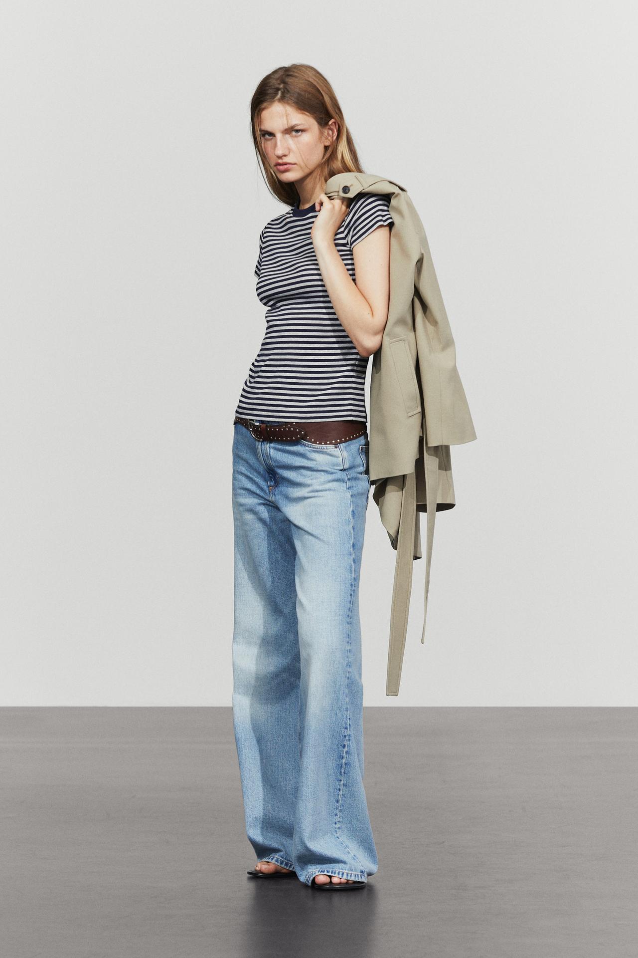 Ribbed striped short sleeve T-shirt — BLUE