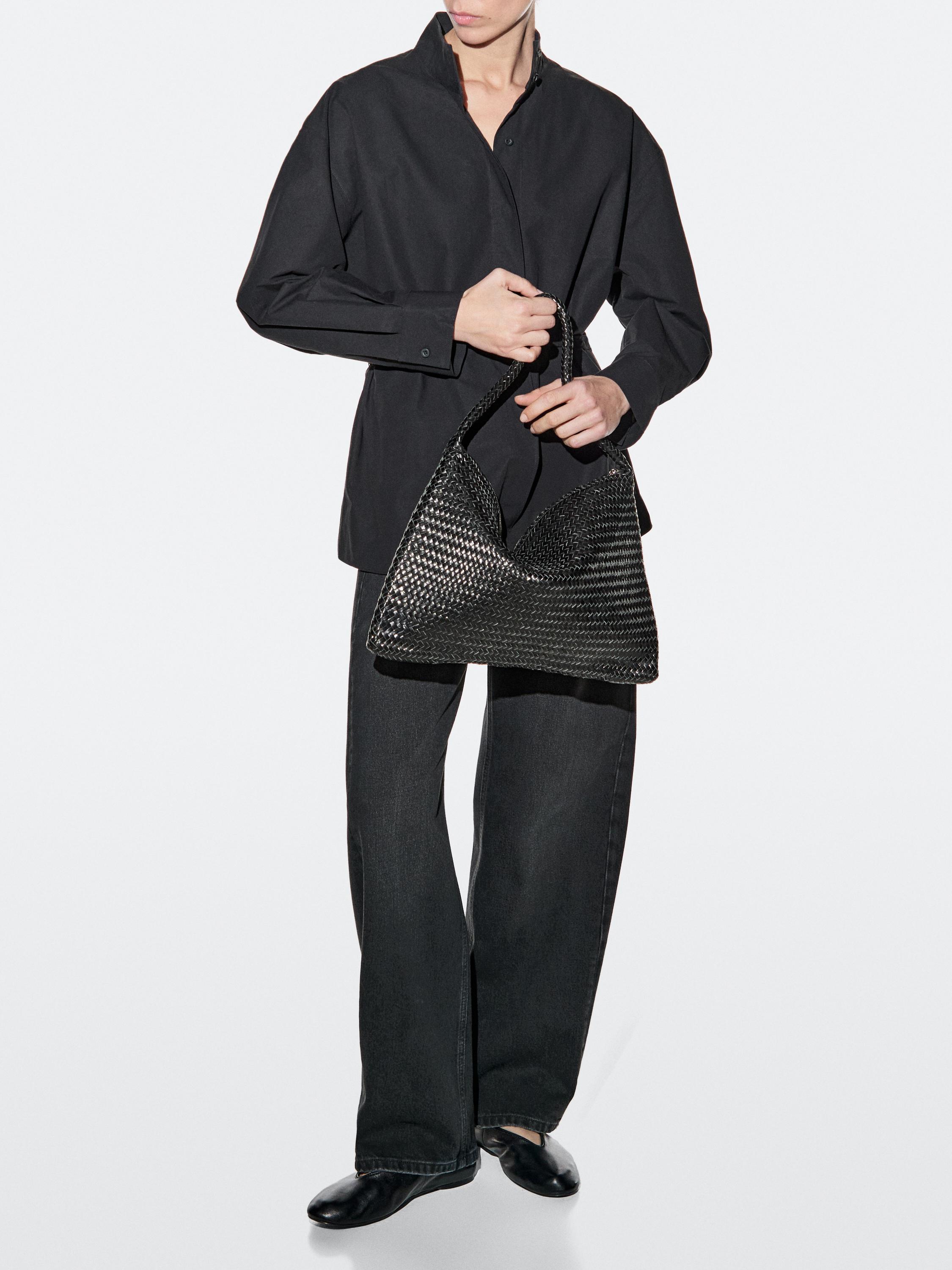Mid-sized braided leather shoulder bag — BLACK
