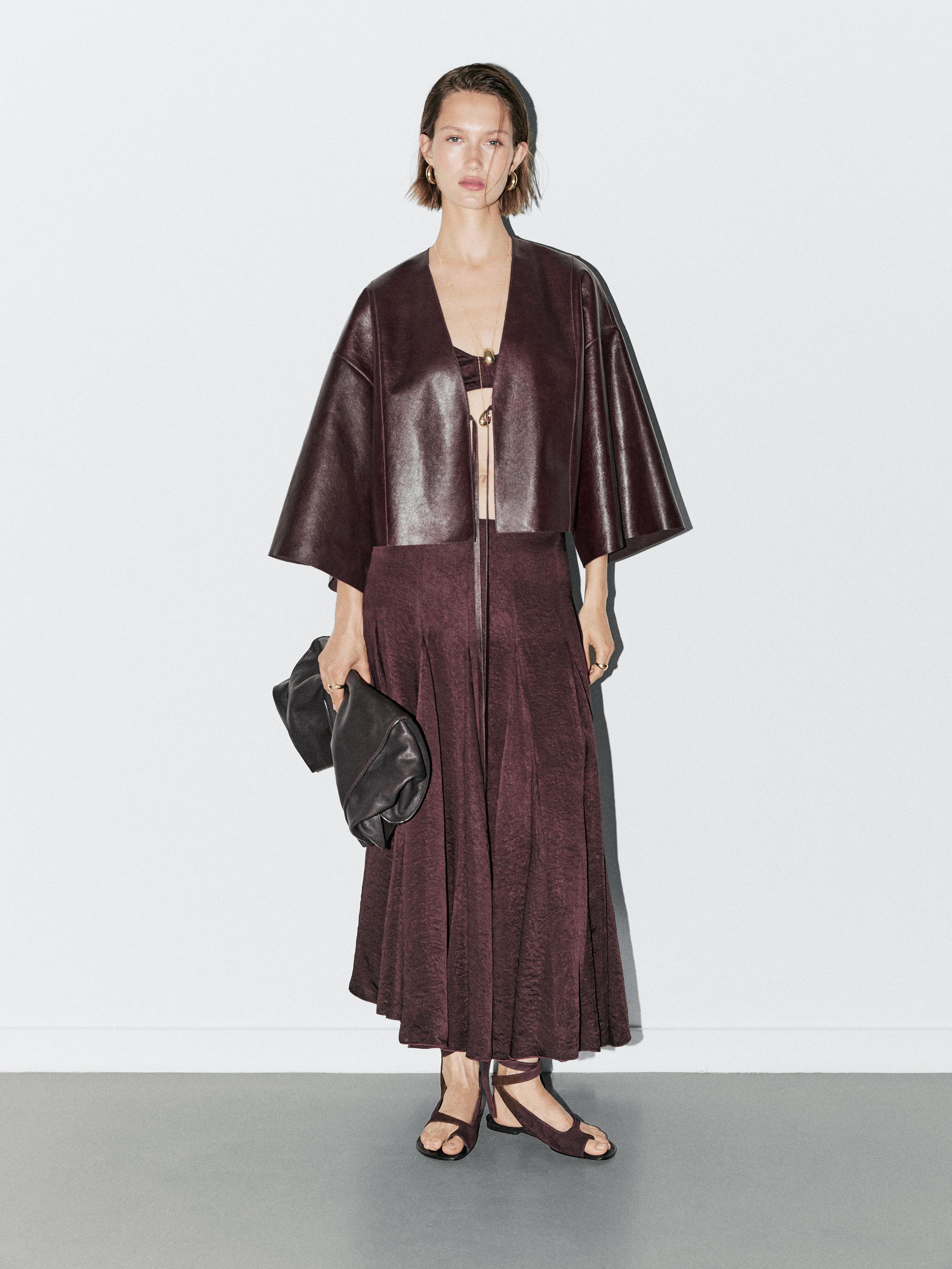 Kimono aus Nappaleder mit V-Ausschnitt - STUDIO