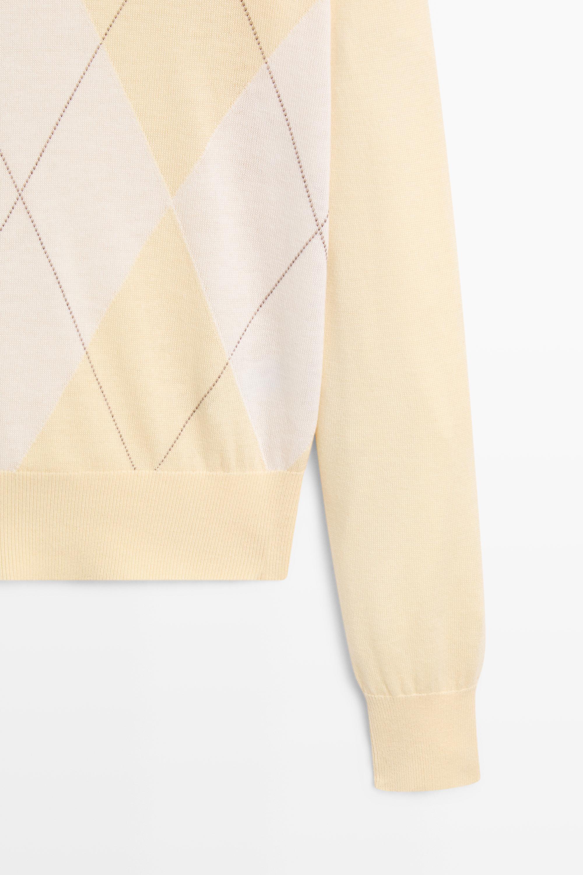 Argyle knit polo sweater — Vanilla