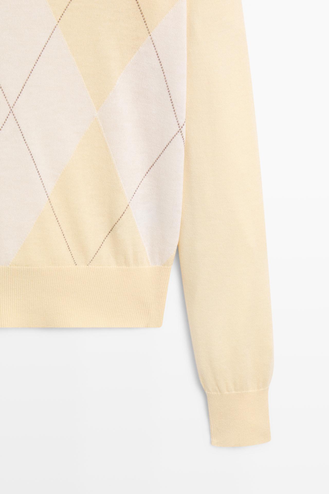 Argyle detail knit polo sweater — Vanilla