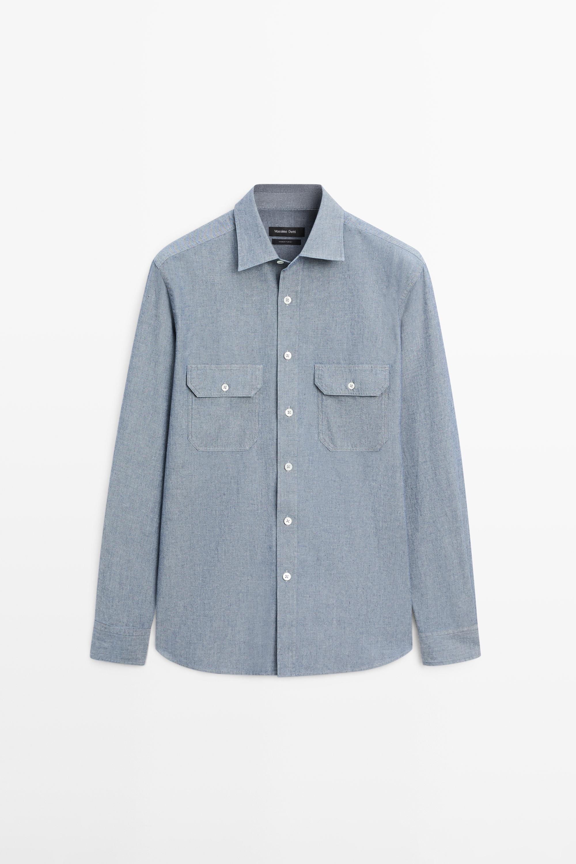 Regular fit chambray shirt with pocket details — SKY BLUE